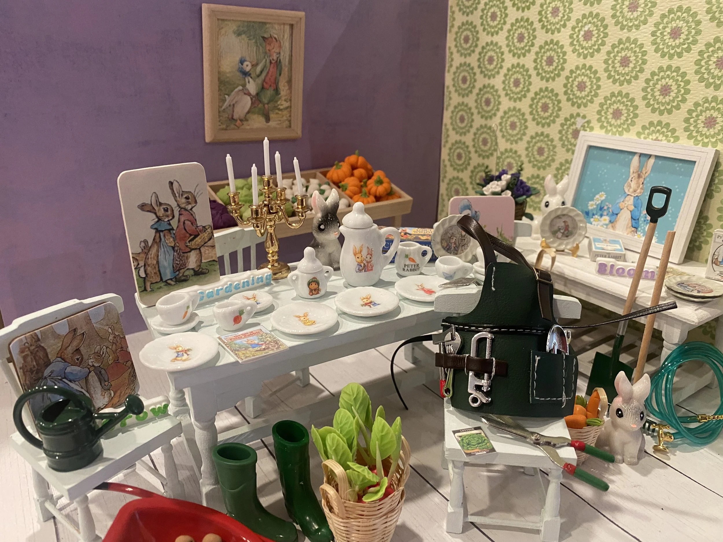 Miniature Peter Rabbit Dishes, Dollhouse Accessories, Vegetables, 1:12