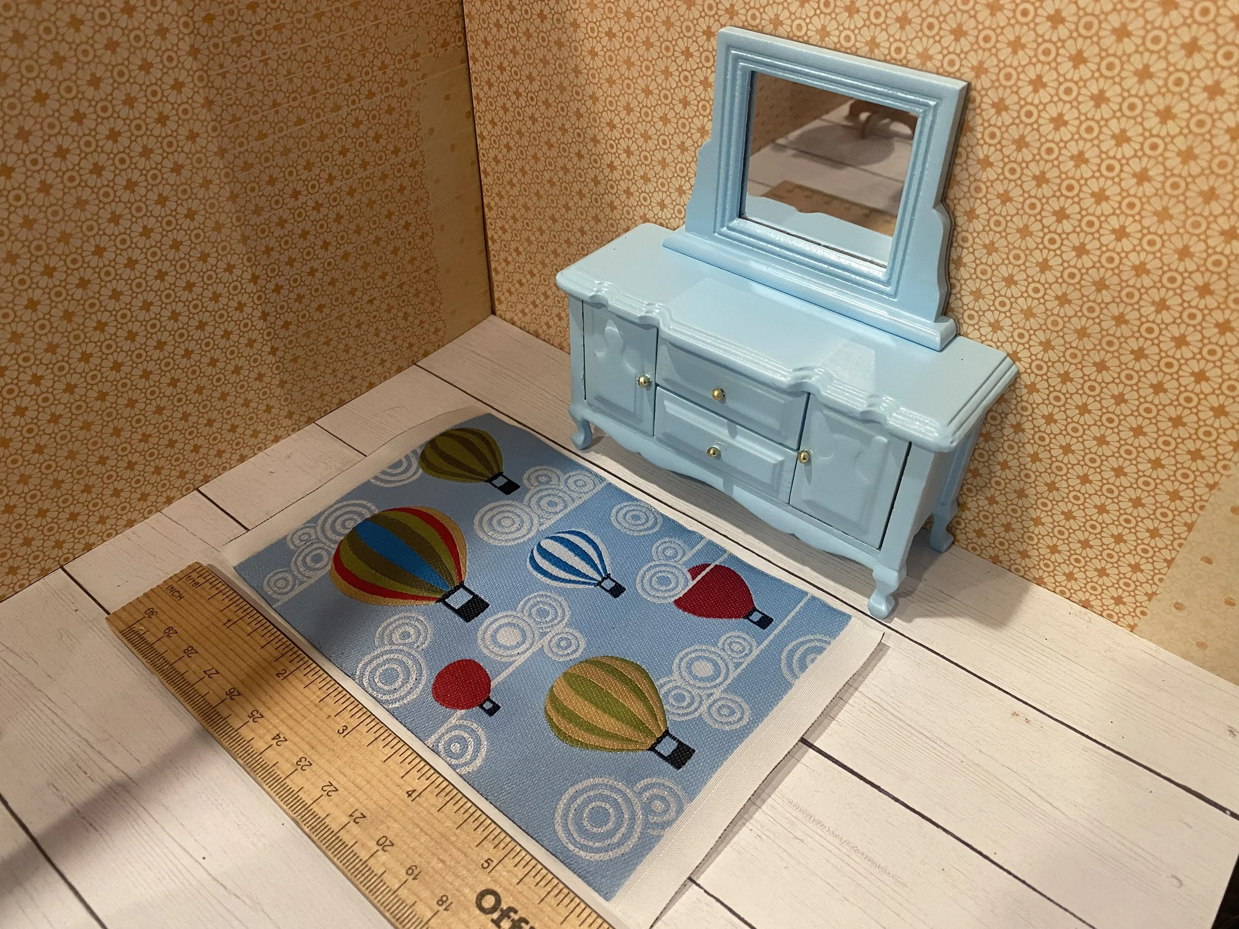 Miniature Blue Vanity, Hot Air Balloon Rug, 1:12