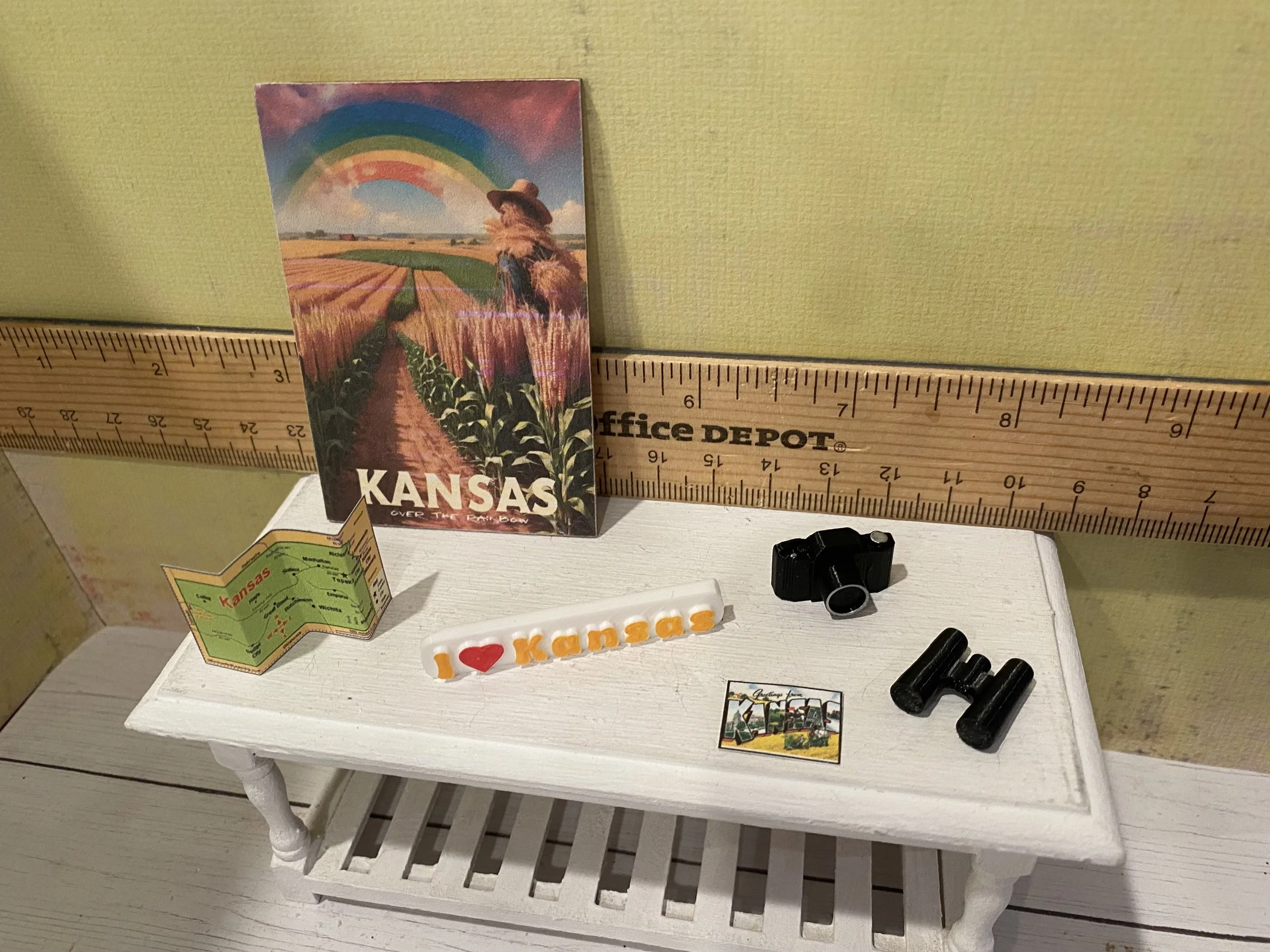 Miniature Kansas Sign, I Love Kansas Word, Kansas Map, Camera, Binoculars, 1:12