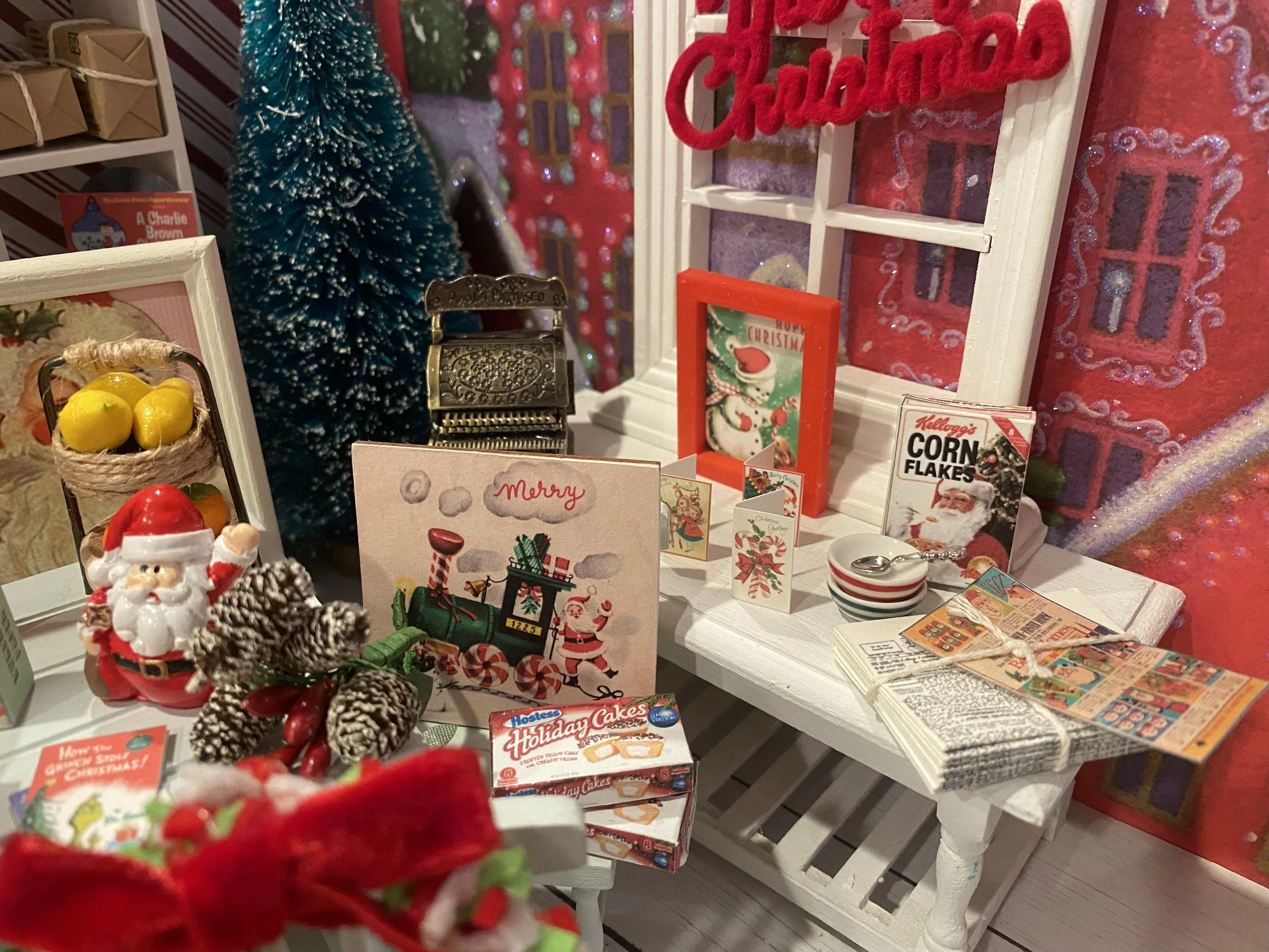 Miniature Christmas Decorations, Firewood, Greenery, Wreath, Trees, Signs, Candy Canes, 1:12