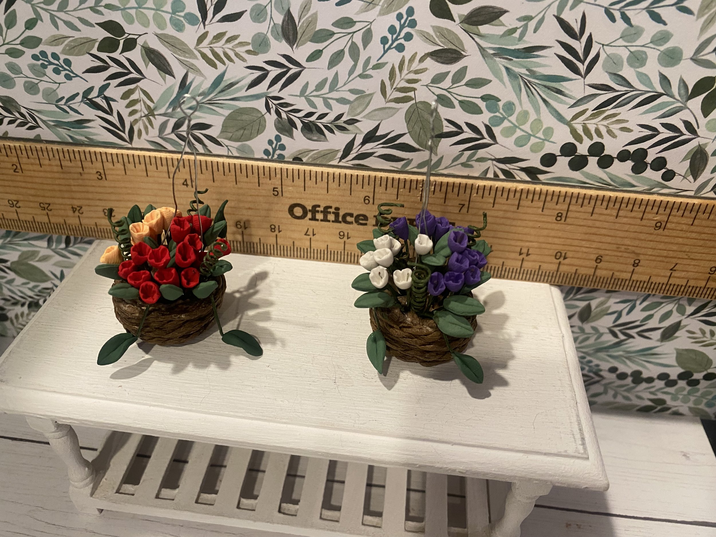 Miniature Purple and White Petunias, Red and Yellow Geraniums, 1:12