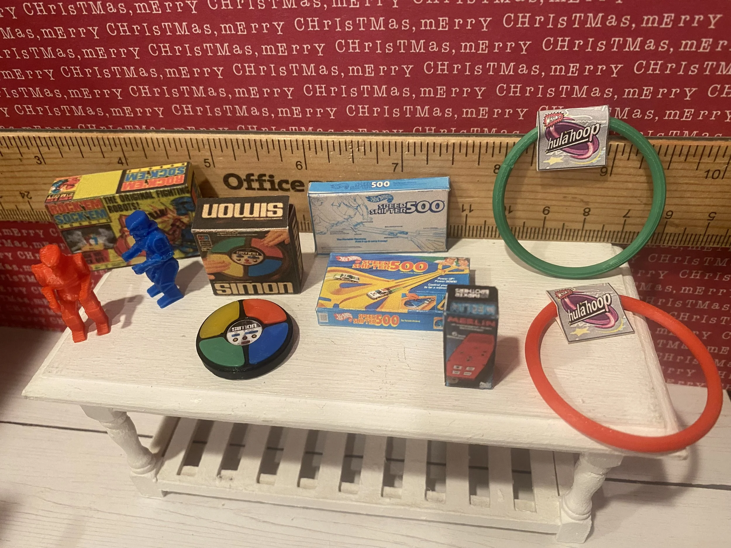 Miniature Rock Em Sock Em, Simon w/Box, Merlin Box, Race Track Box, Hula Hoop,1:12
