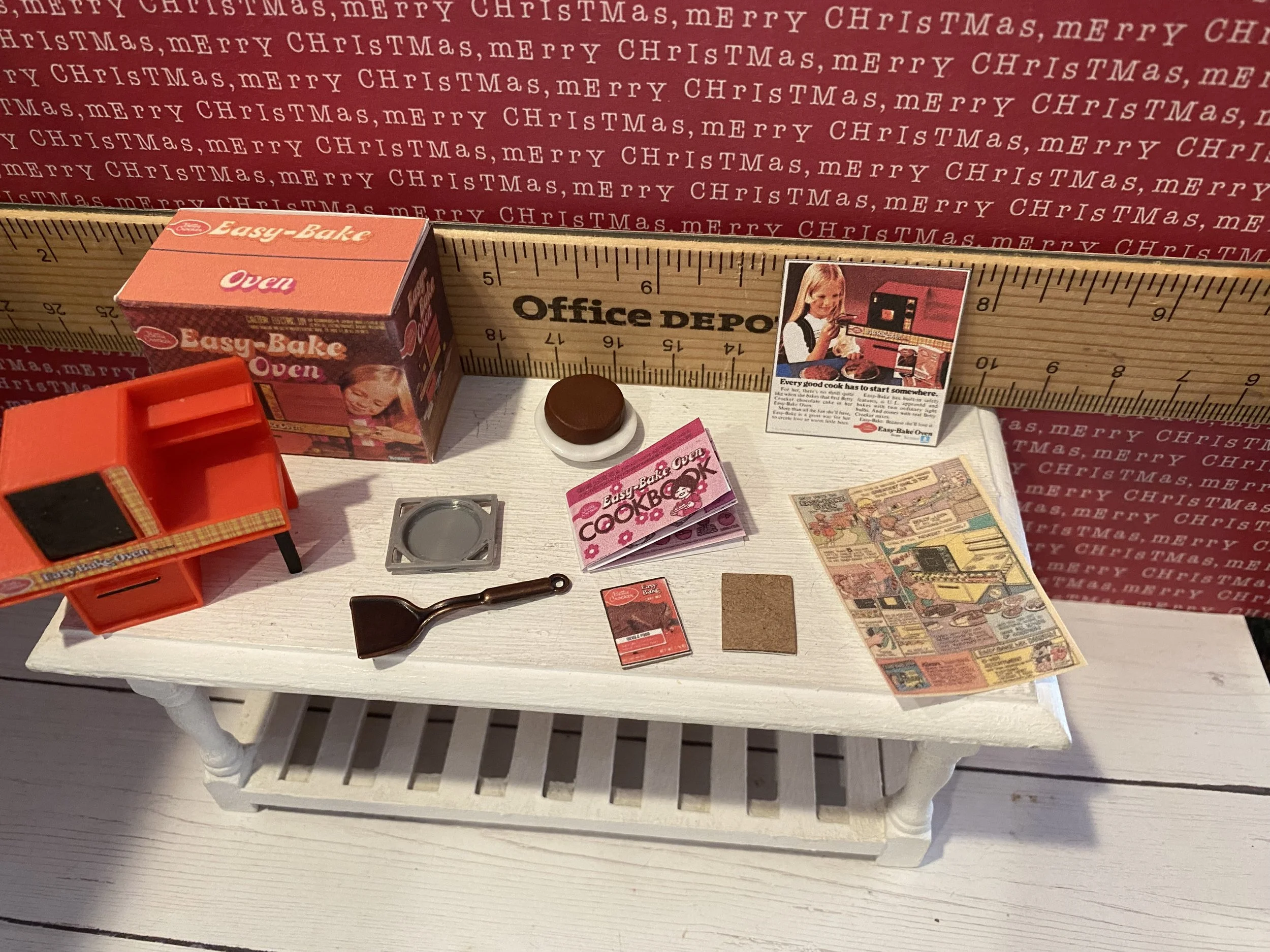 Miniature Easy Bake Oven Set, Oven, Box, Mix Card, Nostalgic Ad, Pan, Comics, 1:12