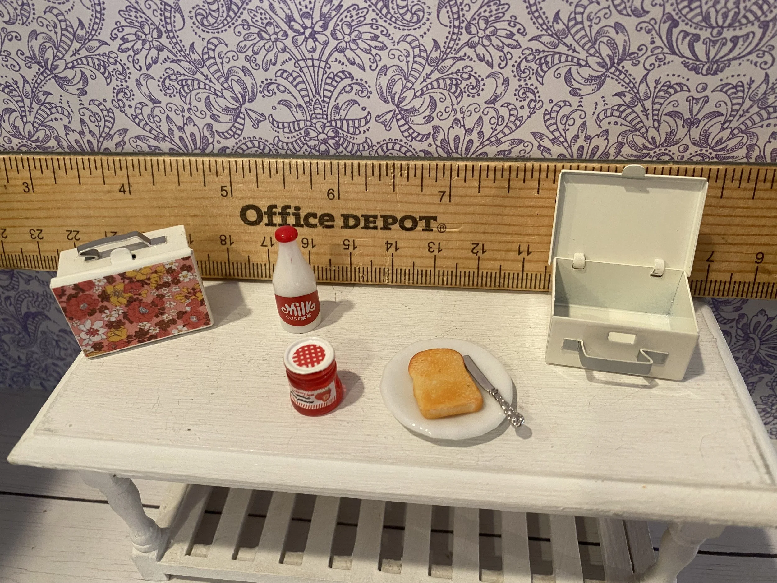 Miniature Frances Bear Lunch Box w/Lunch, Milk, Toast, Jam, 1:12