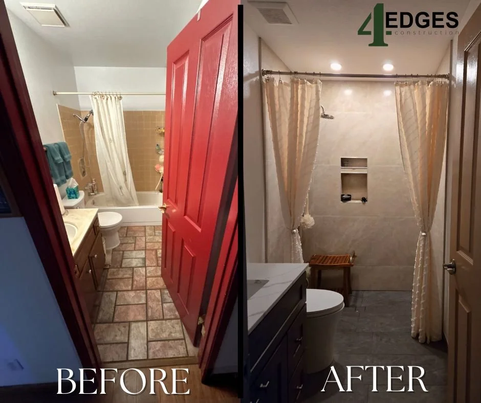 4 Edges Construction Residential Bathroom Remodel with Custom Shelving and Gorgeous Color Palette in Vacaville, CA 95688