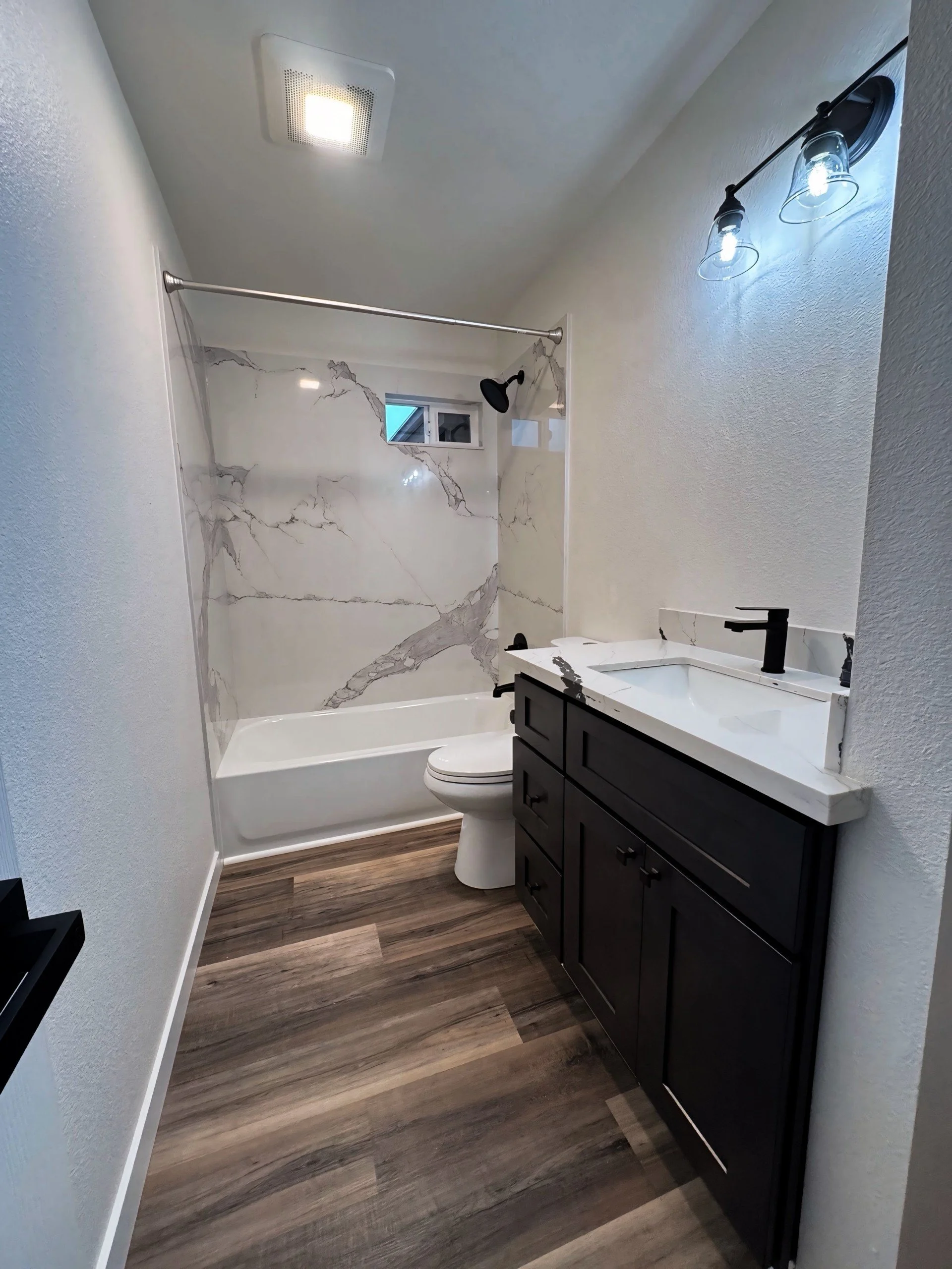 4 Edges Construction Residential Bathroom Remodel with Custom Shelving and Gorgeous Color Palette in Vacaville, CA 95688