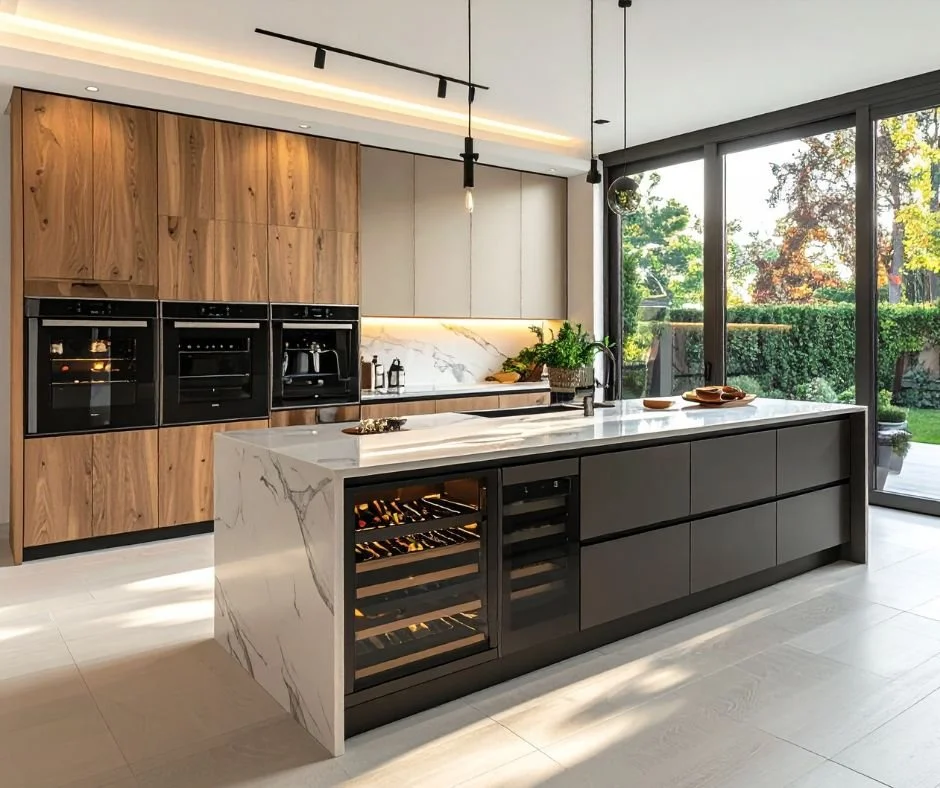 High-end kitchen remodel in Vacaville showing rough-in electrical and plumbing before installation of custom cabinetry and designer finishes