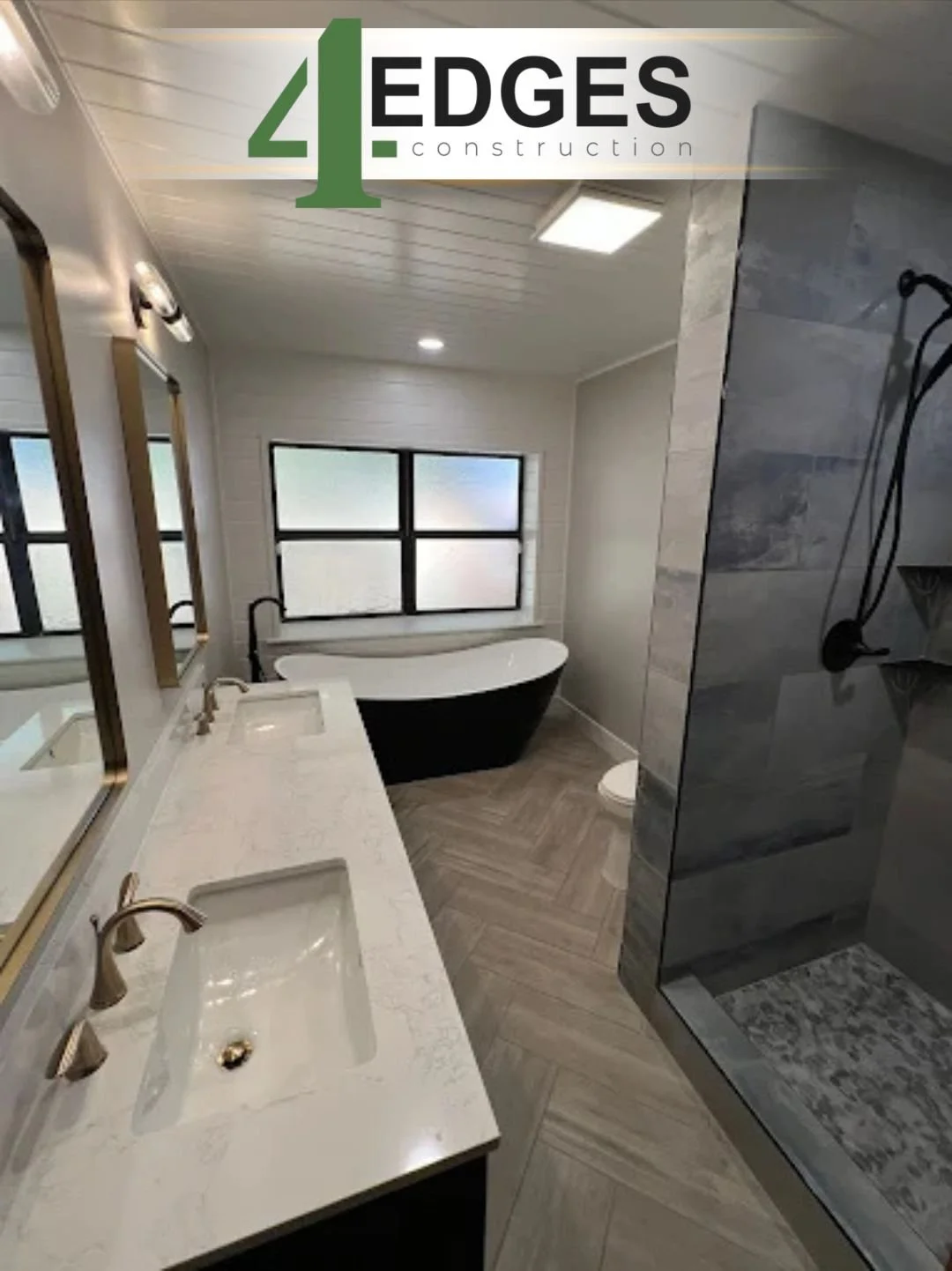 4 Edges Construction Residential Bathroom Remodel with Custom Shelving and Gorgeous Color Palette in Vacaville, CA 95688