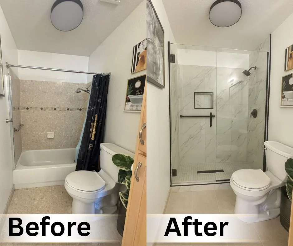 4 Edges Construction Residential Bathroom Remodel with Custom Shelving and Gorgeous Color Palette in Vacaville, CA 95688