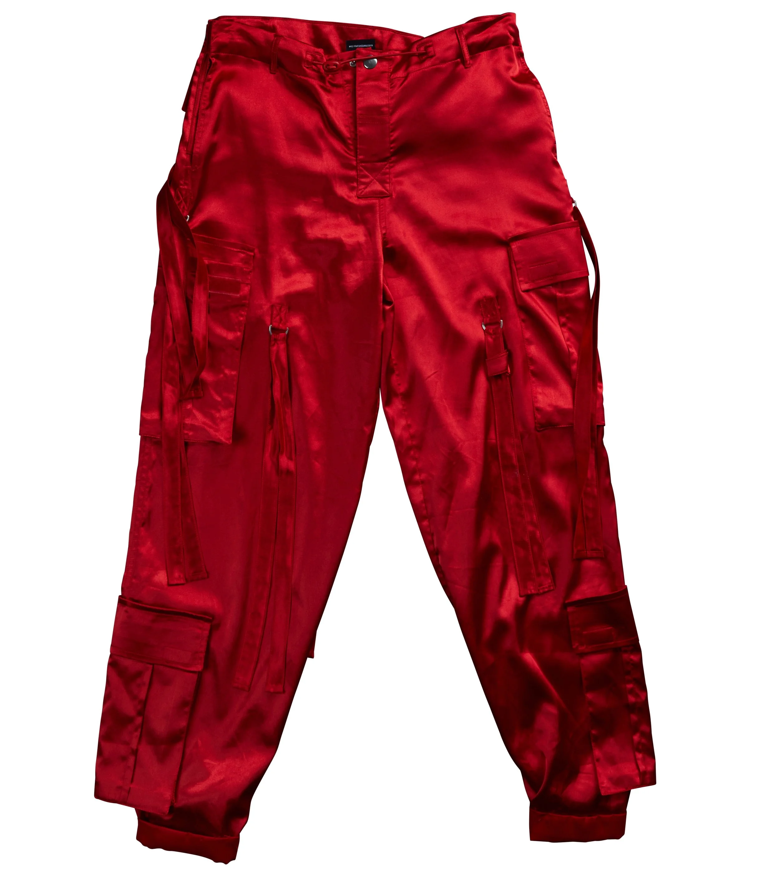 RED SATIN CARGO PANTS