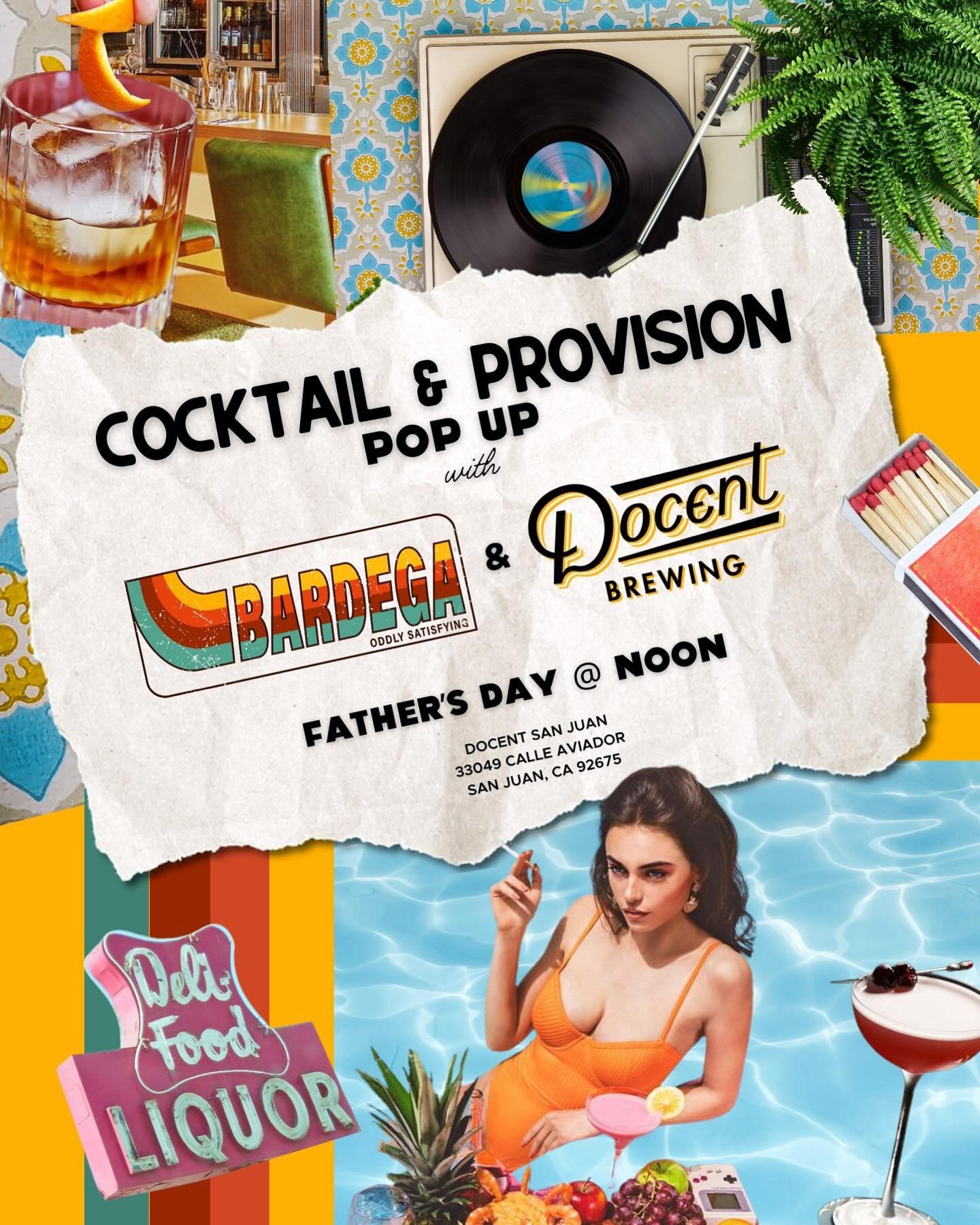 The best hidden secret bodega &amp; cocktail bar @drinkbardega is hosting an oddly satisfying pop up at the best brewery in OC - Docent Brewery! @docentbrewing on Fathers Day.
Stop by for amazing beers from Docent, live music and provisions for Dad (