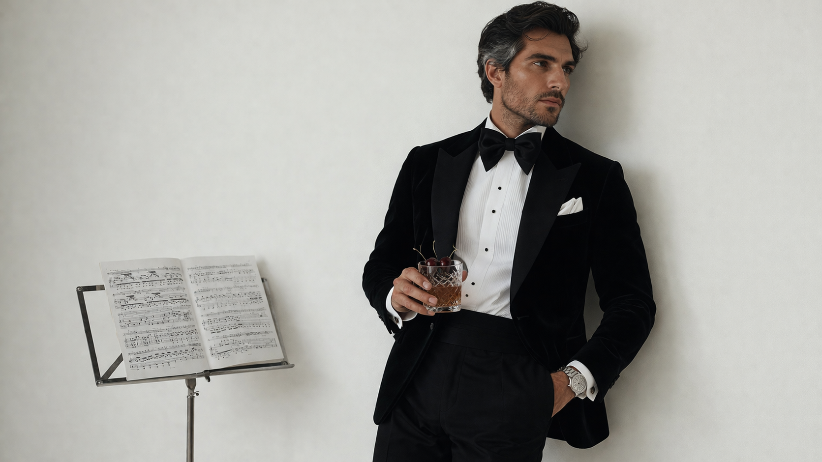 A black and white photo of a shirtless young man with long hair, wearing dark jeans, a chain necklace, and a bracelet, against a plain background.