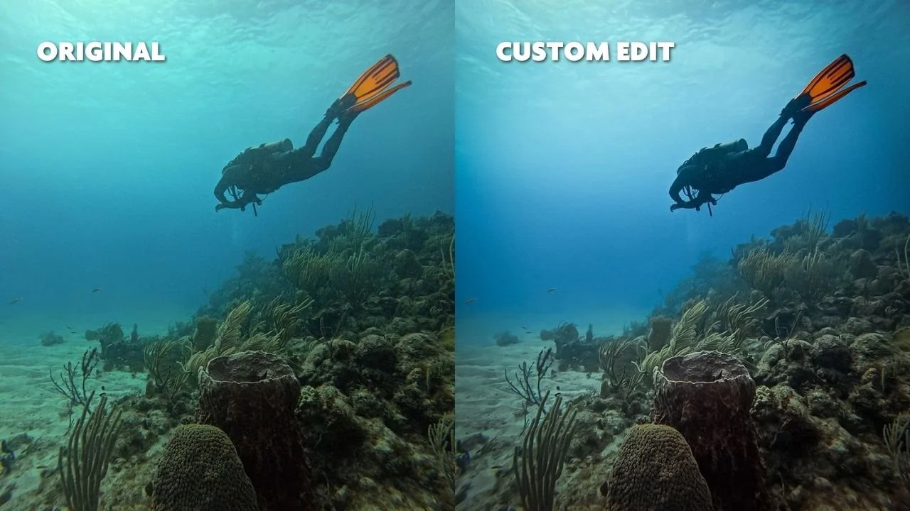 Small photo editing changes to improve photo of a scuba diver underwater