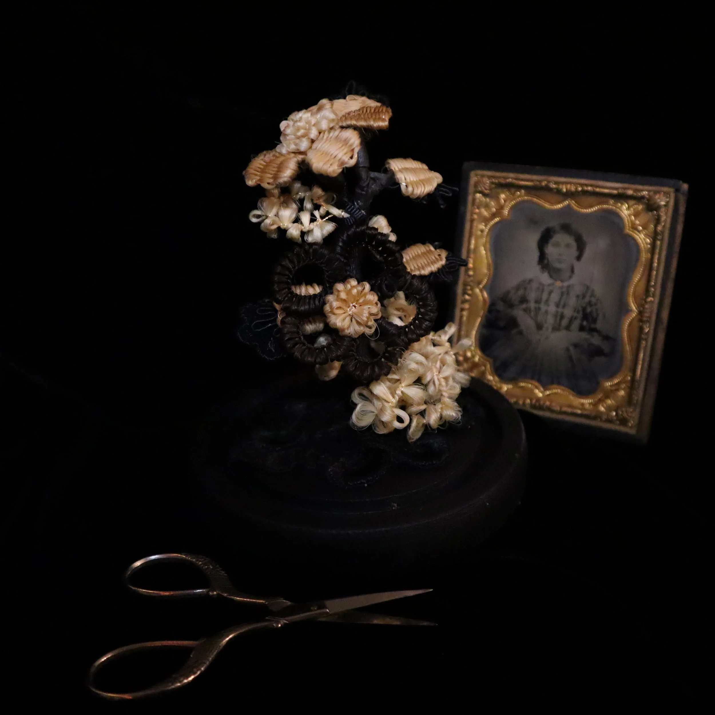 'Camellia' Victorian-inspired hair art piece. Human hair. 2023