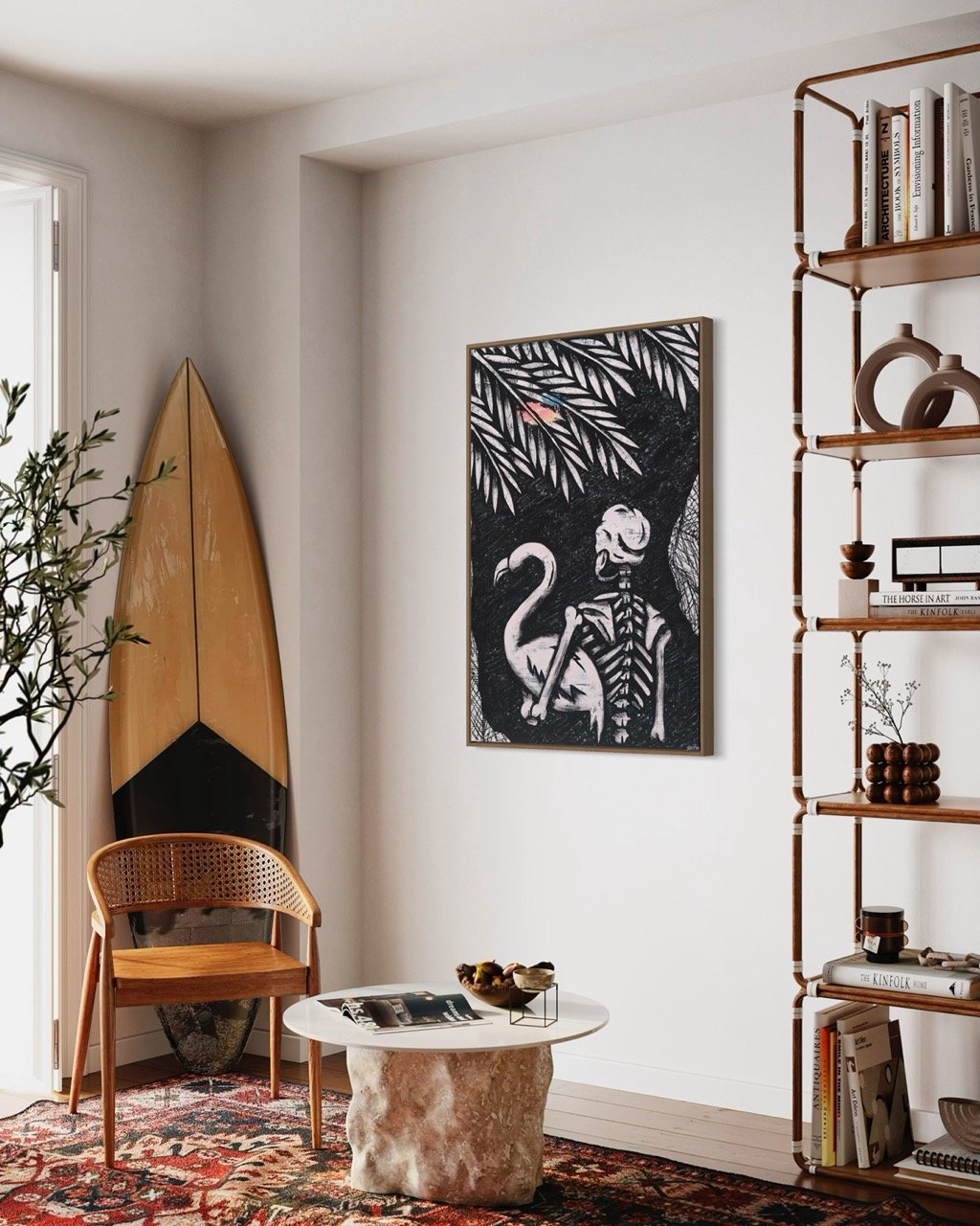 Fine-Art-Painting-Art-Online-Tropical-Wall-Art-Skeleton-Flamingo-Surfboard-Painting.jpeg