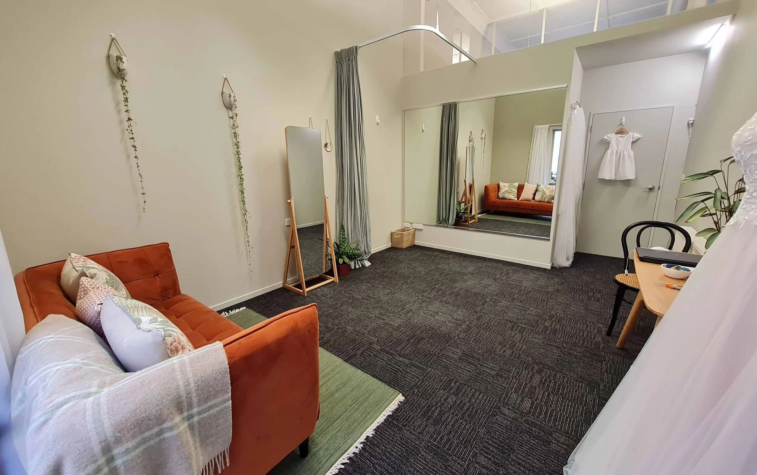 Private fitting studio at Alena Hume, Palmerston North — bridal and formal wear alterations