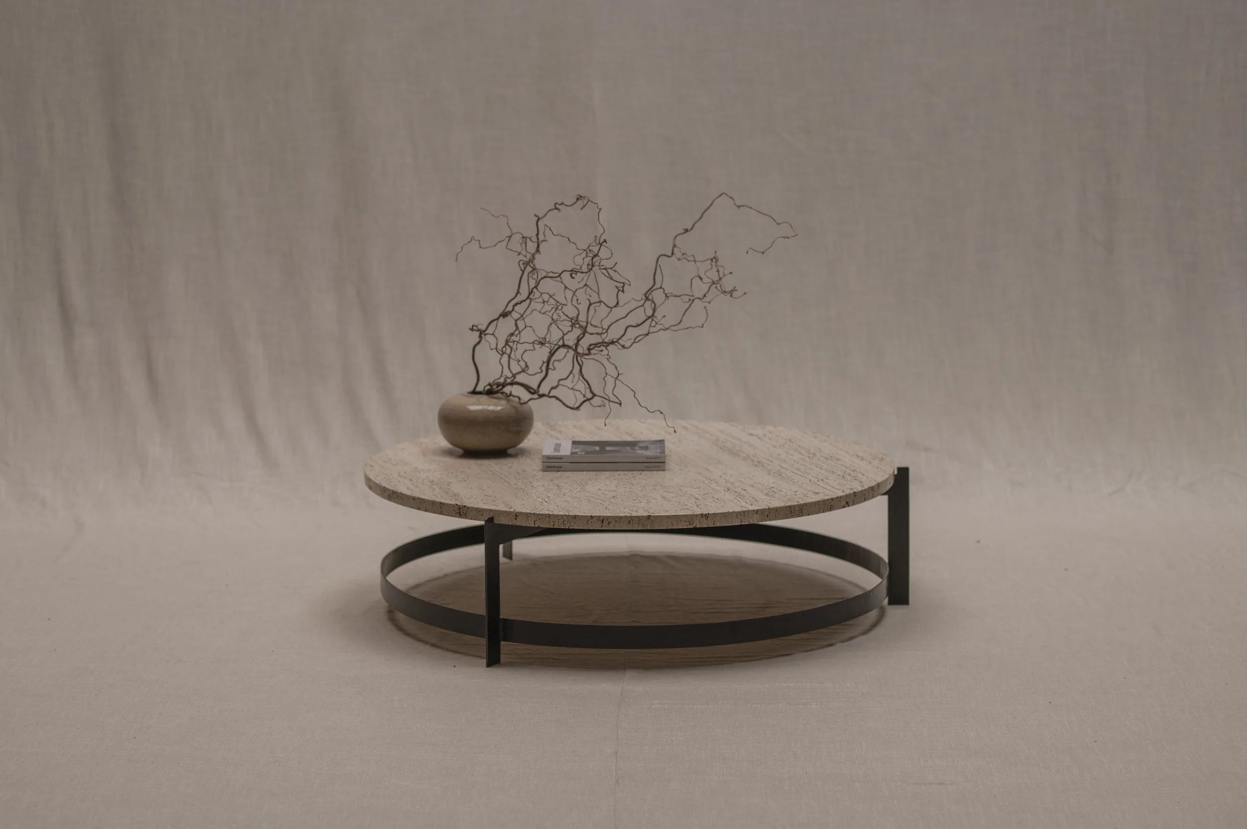 Large Minimalist travertine coffee table, 1970s