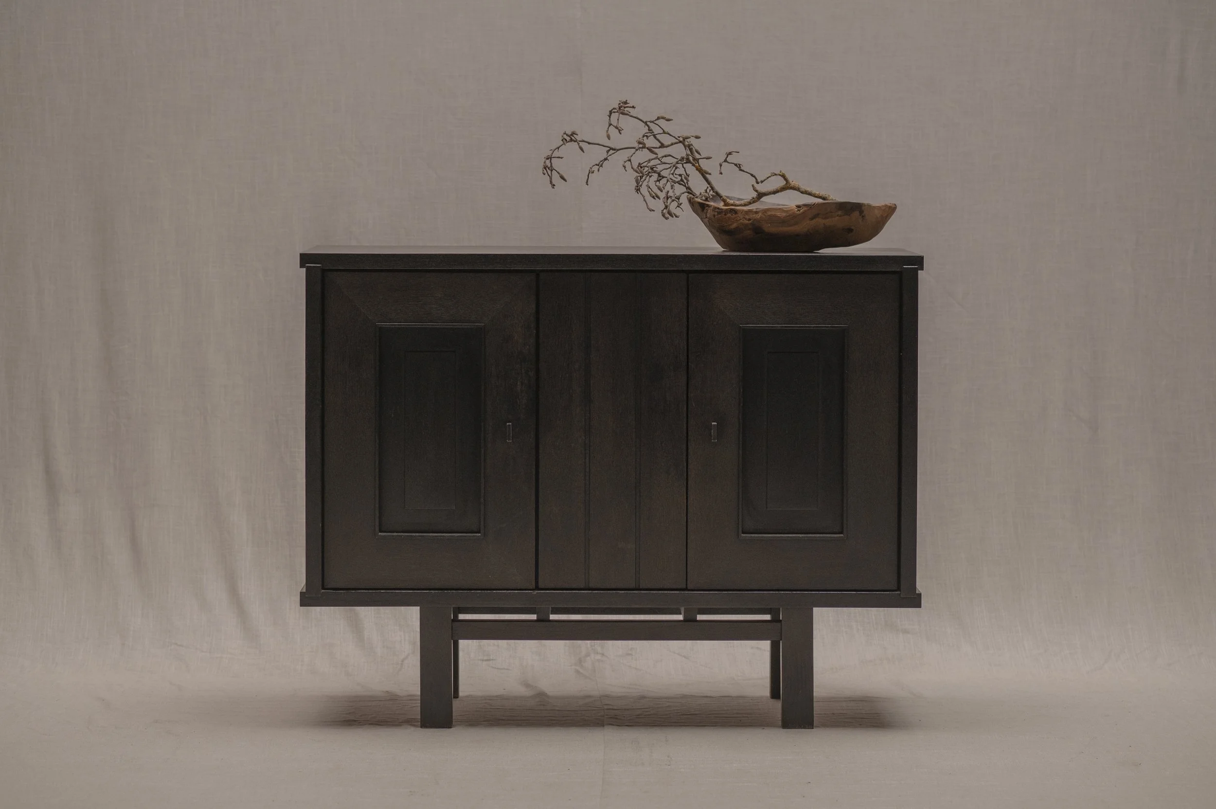 Brutalist cabinet by Defour in black stained oak, 1970s