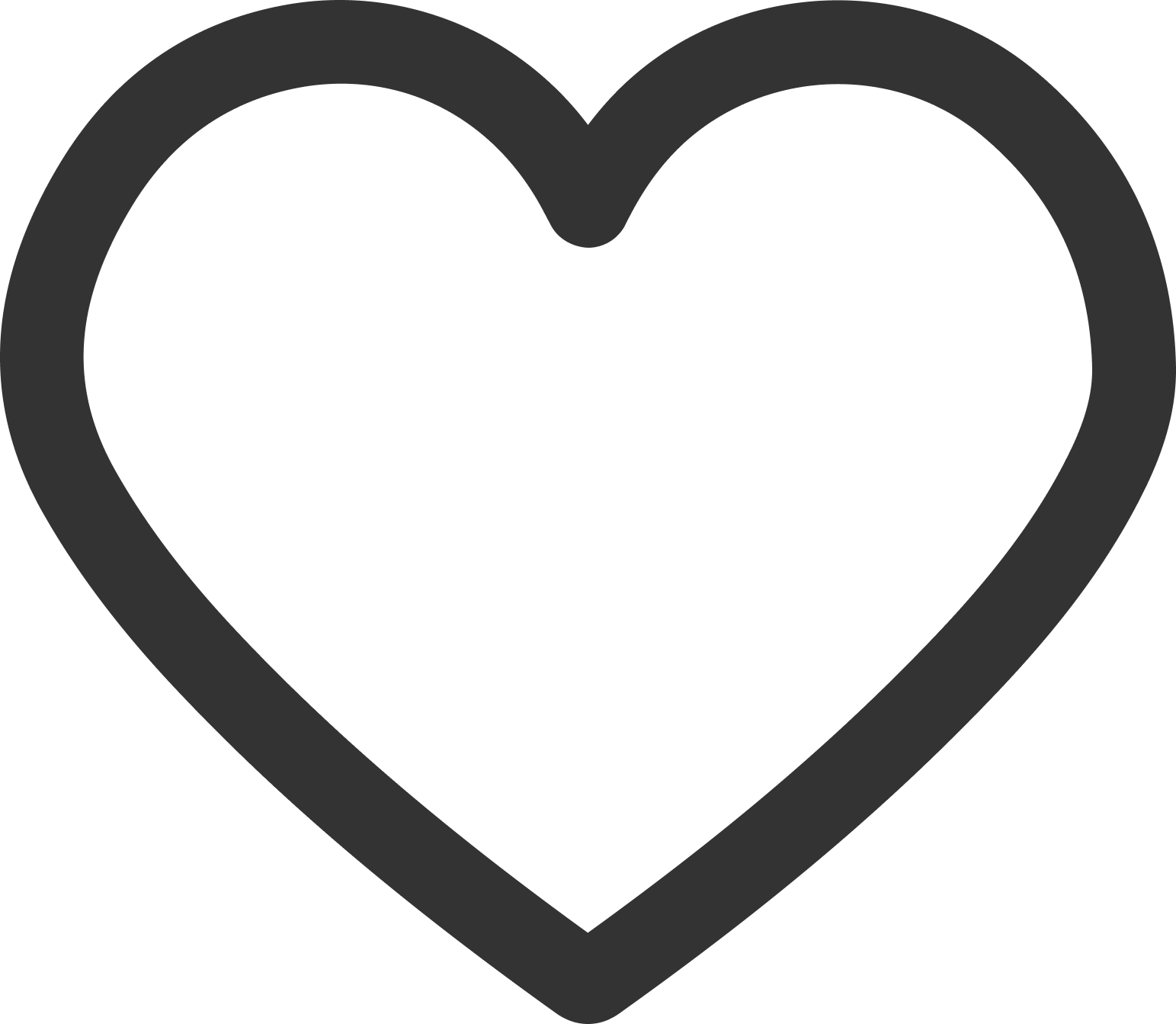 Schwarze Umrisslinie eines Herzens auf weißem Hintergrund.