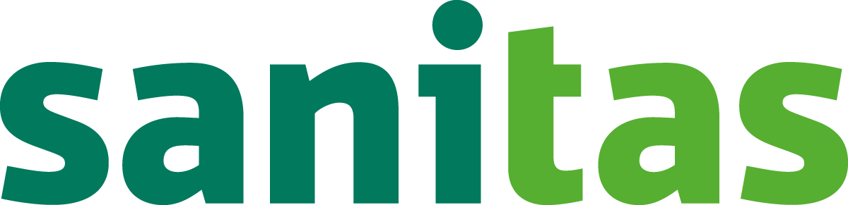 Sanitas Logo, grüner Text auf weißem Hintergrund