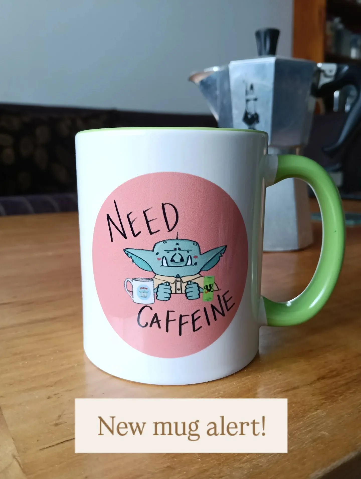 It was a no brainer to turn my caffeine fiend troll sticker into a mug! He owns his very own admin troll mug which he puts all his hot caffeinated drinks in, a little Easter egg for you. And if that wasn't enough to get him through the day, he also n