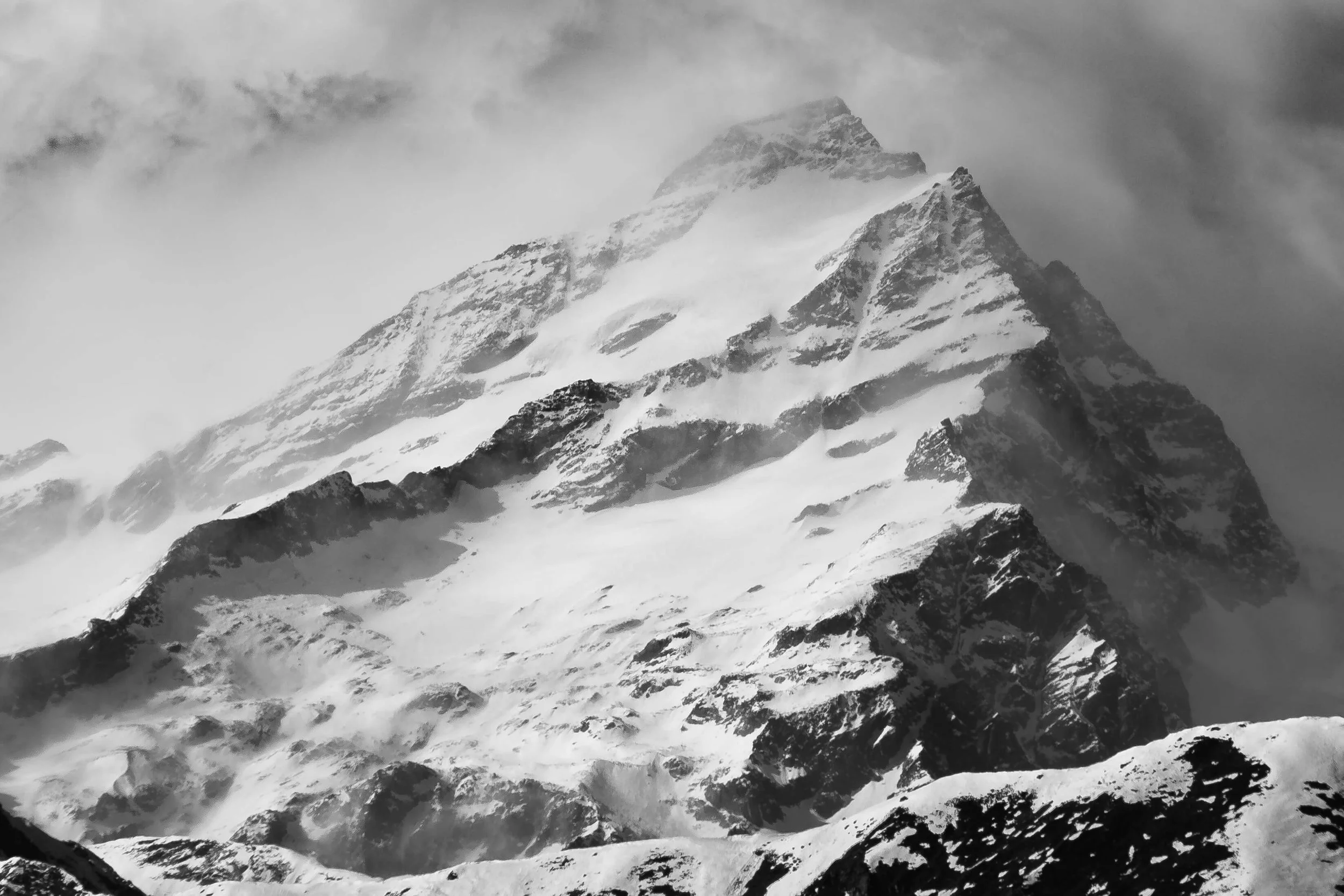 snowy peak in a storm