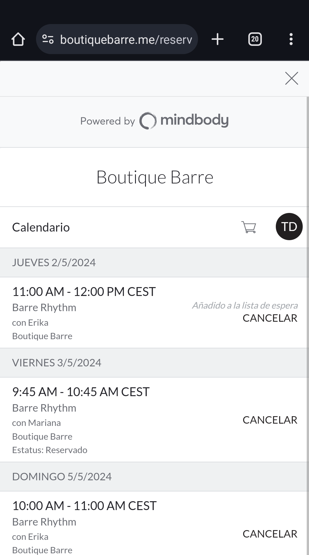4. Página de cancelaciones