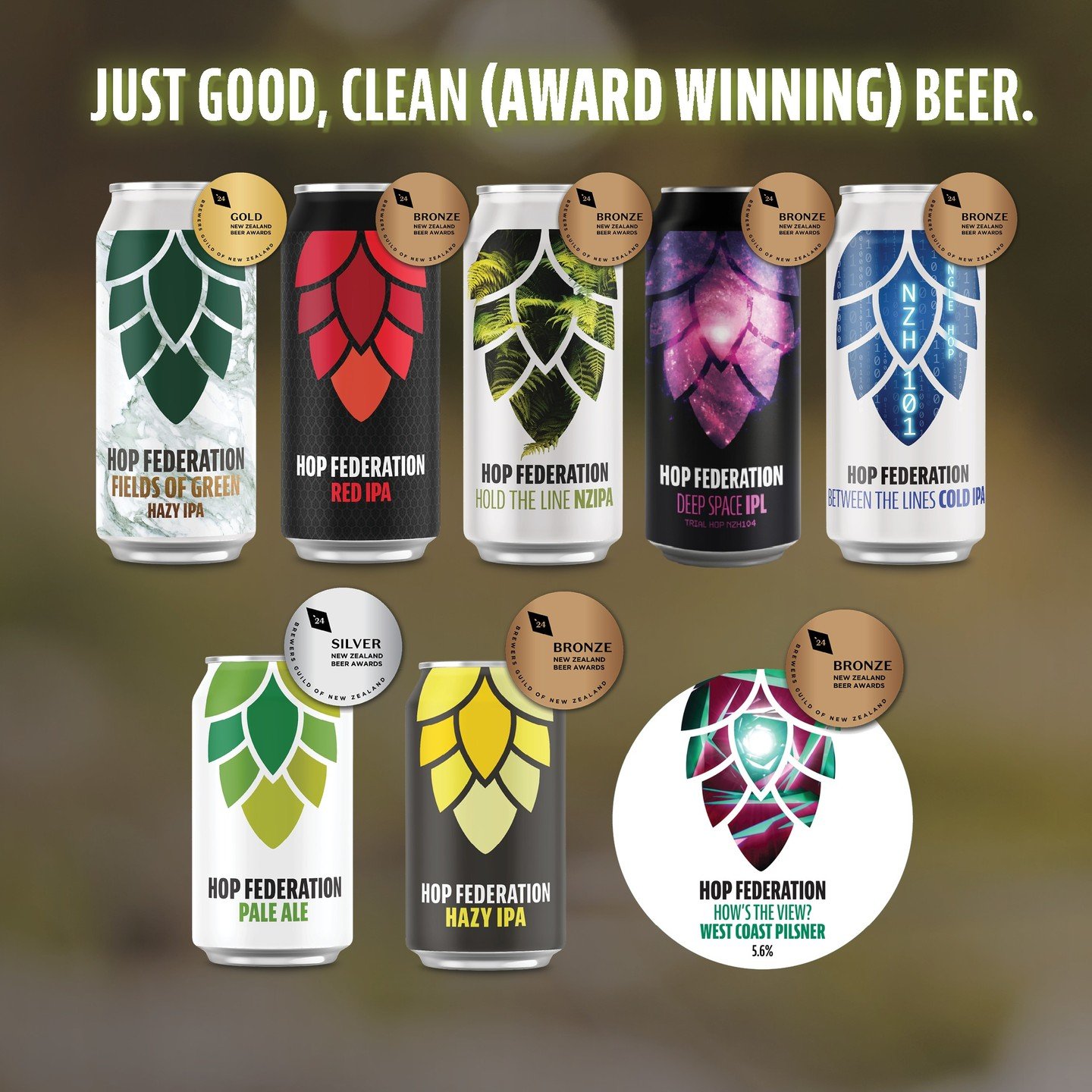 A great haul from the @brewersguildnz Awards... Eight beer medals and the Packaging Award! A true team effort by a bunch of legends 💚

🥇Fields of Green Hazy IPA
🥈Pale Ale
🥉Red IPA
🥉Hold the Line NZIPA
🥉Deep Space IPL
🥉Between the Lines Cold IP