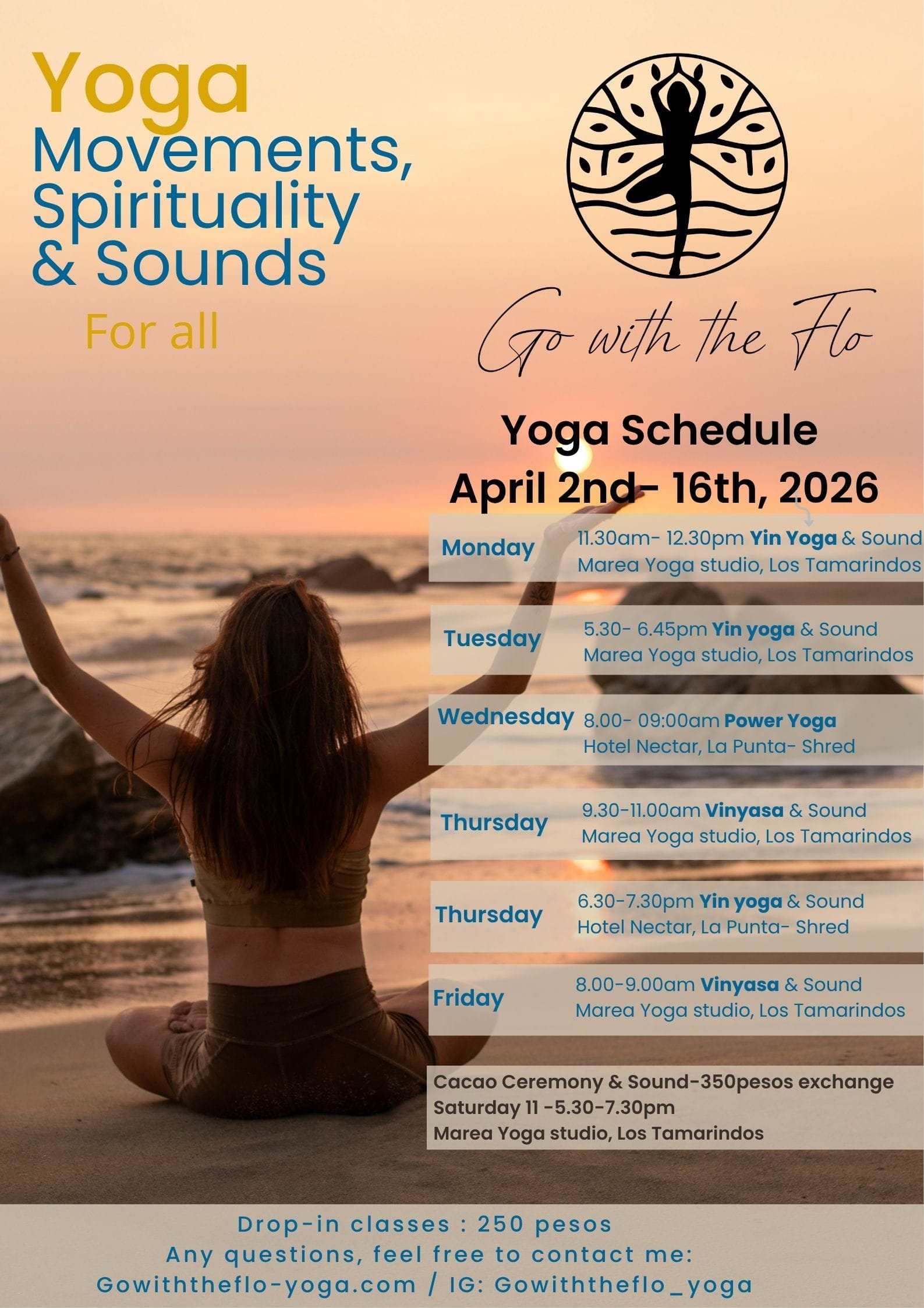 Yoga schedule April Puerto Escondido