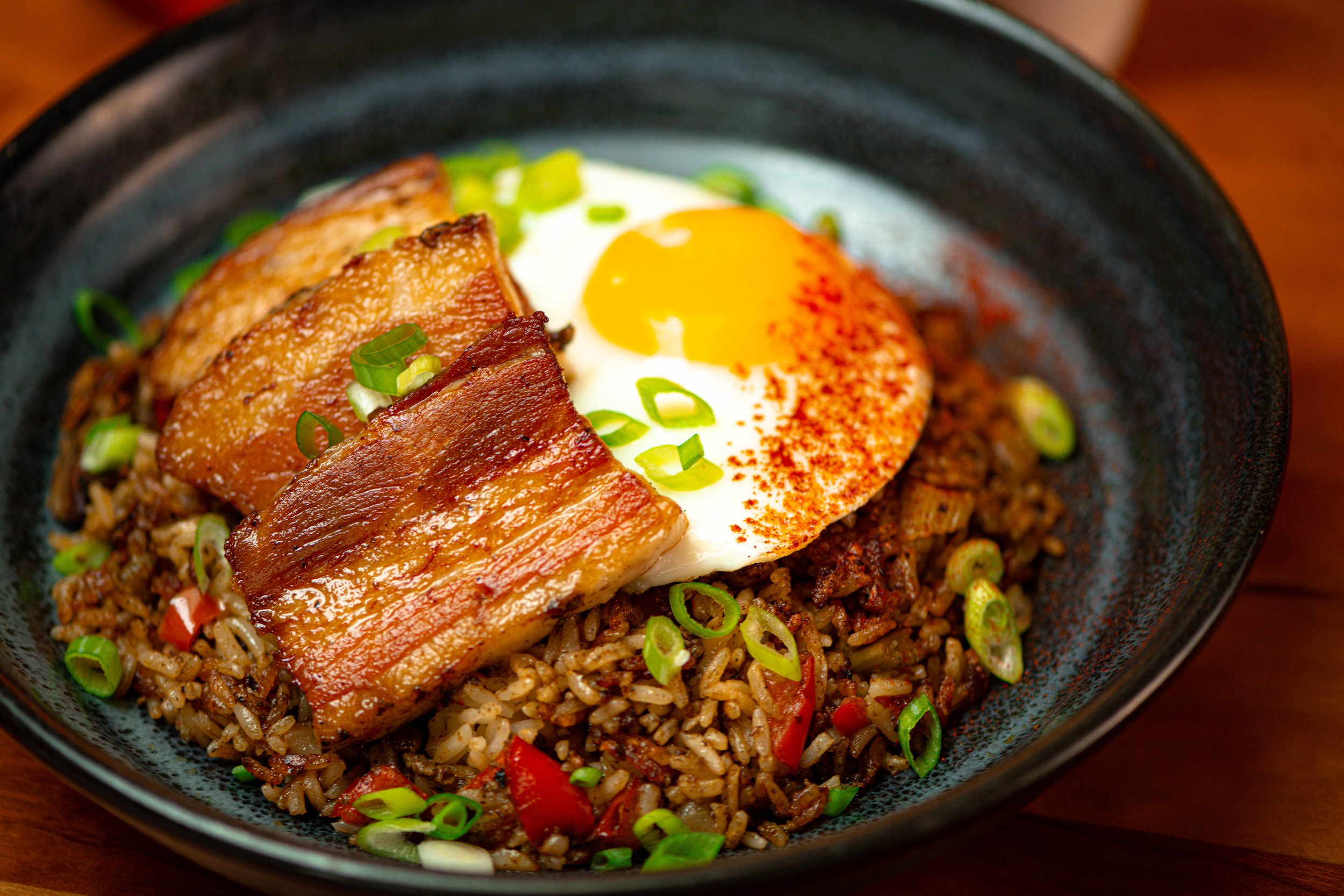 Dirty Fried Rice with Pork Belly and Sunny Side Up Egg