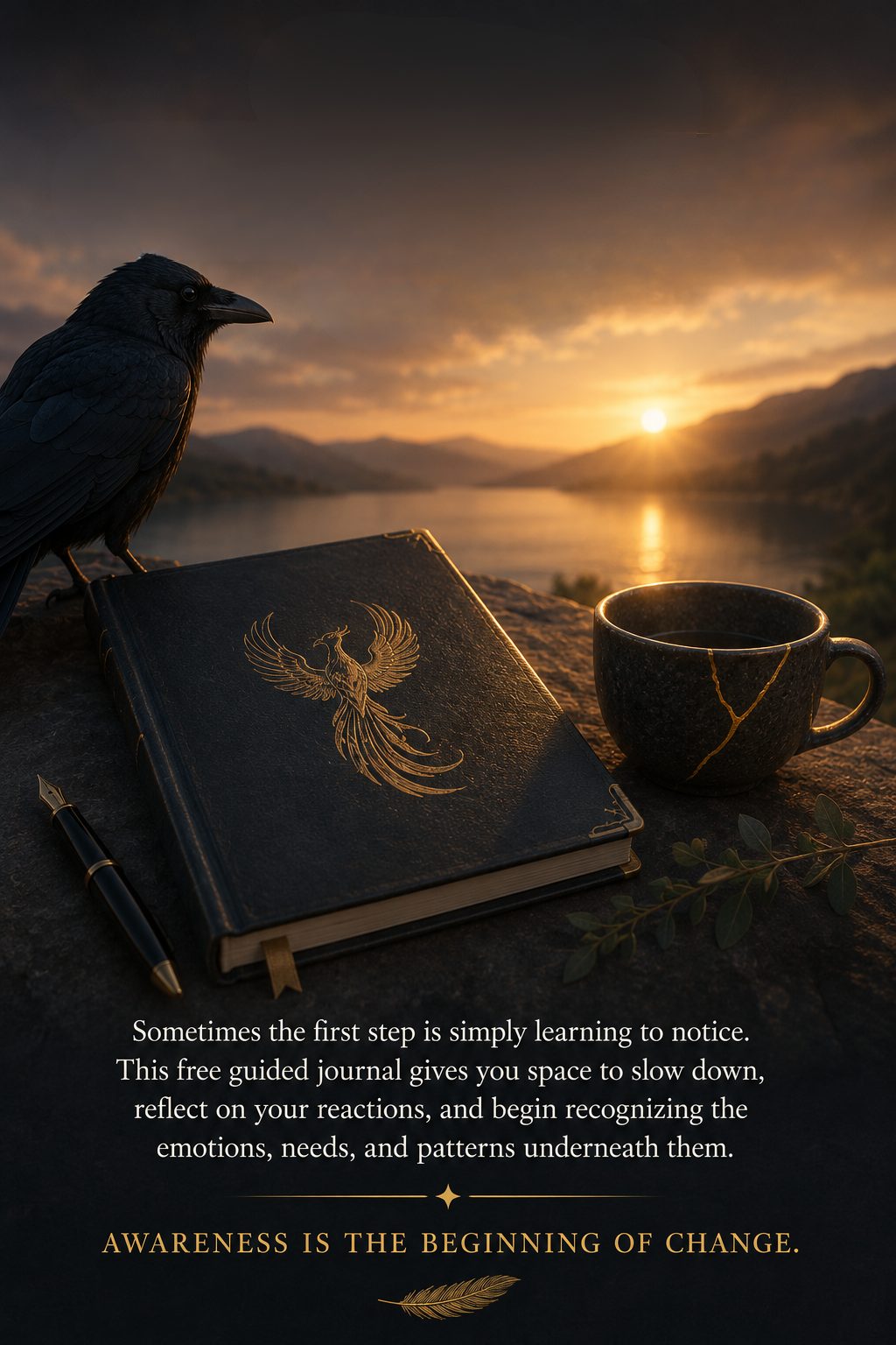 crow and journal sunset cracked coffee cup