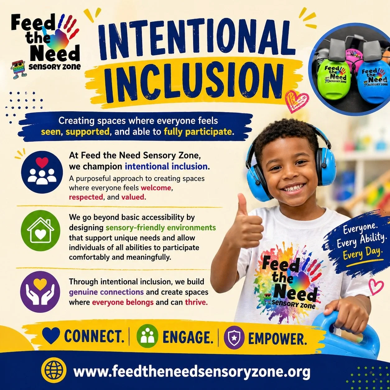 Intentional inclusion is more than a phrase for us. It is the heart behind everything we do 💛

At Feed the Need Sensory Zone, we are creating spaces where every individual feels seen, supported, and able to fully participate. Spaces where difference