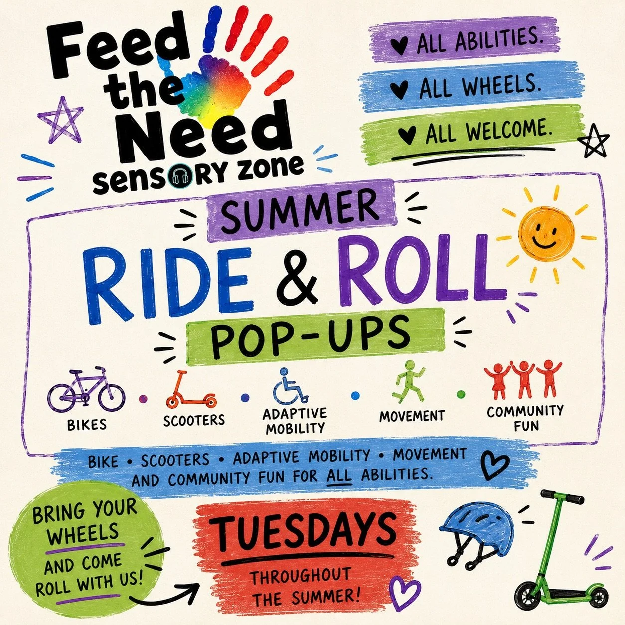 We are SO excited to launch our Summer Ride &amp; Roll Pop Ups on Tuesdays this summer! ☀️🚲💜

This is something we&rsquo;ve really been looking forward to as we continue expanding opportunities for movement, connection, and intentional inclusion wi