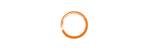 Logo circulaire orange sur fond blanc.