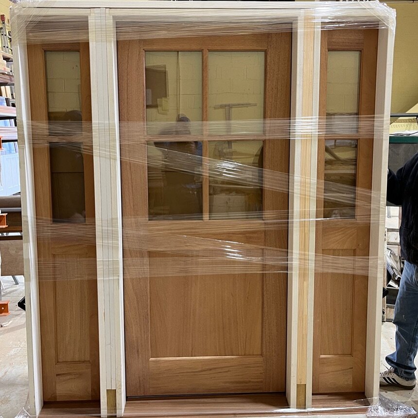 Gorgeous African Mahogany front entry door we built. Went out today!