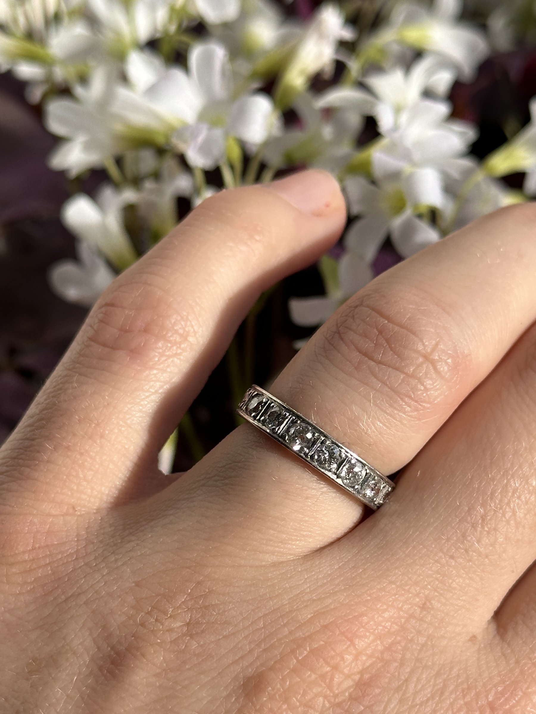 Antique Art Deco Platinum Diamond Eternity Band, Wedding or Stacking Ring. 1.6ct Total Diamond Weight.