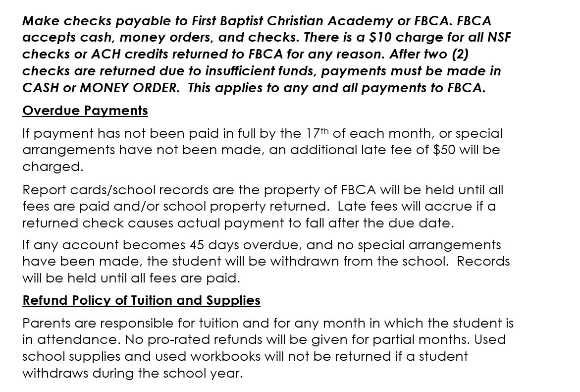 TUITION LINK — FBCA Moss Bluff