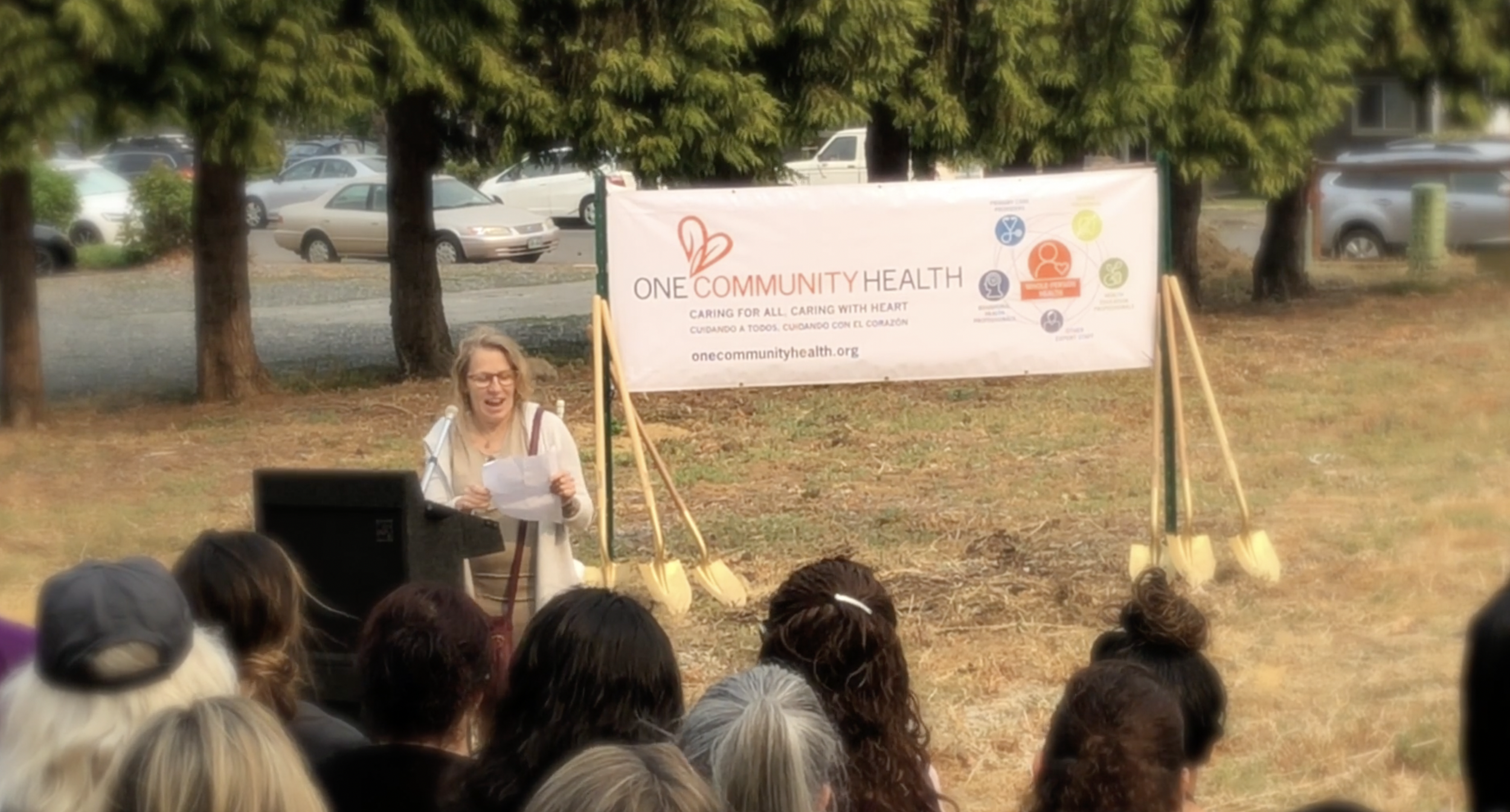 Connie Serra giving a speech during groundbreaking ceremony.