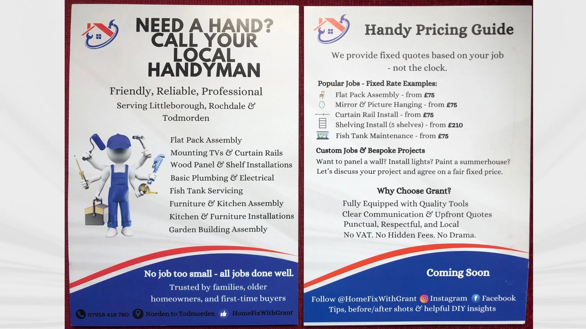 📢 We&rsquo;re LIVE! Say hello to HomeFix With Grant 🧰
Proudly serving Littleborough, Rochdale &amp; Todmorden &mdash; one job at a time.
From shelves to sheds, TV mounting to timber panelling &mdash; no job too small.
💬 DM for a quote or call me d