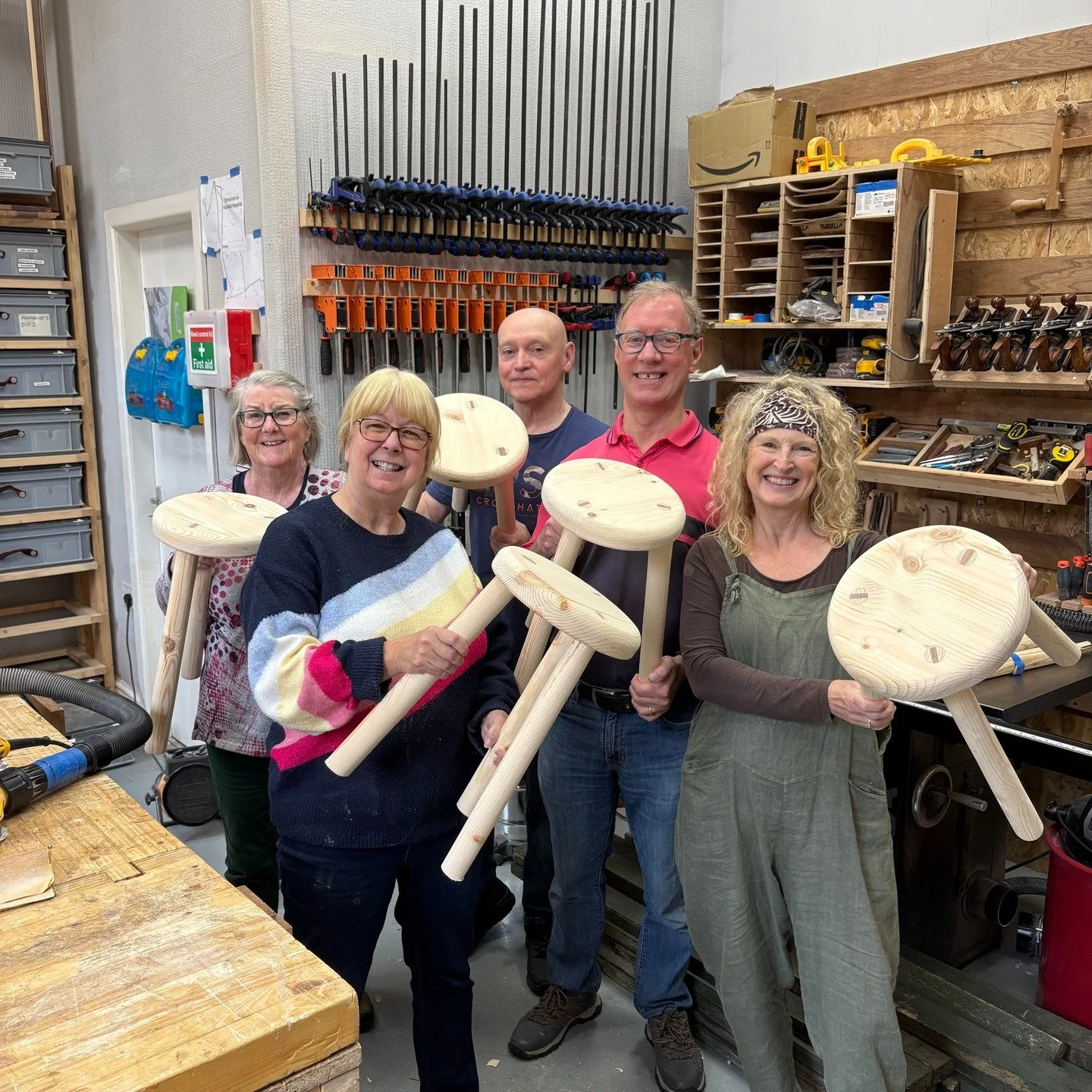 🪵✨ Proud teacher moment!

Here&rsquo;s the morning class from our latest 6-week woodworking course at RammyMen &mdash; each student holding their very own three-leg milking stool, made completely by hand 🥰

The smiles say it all &mdash; confidence,