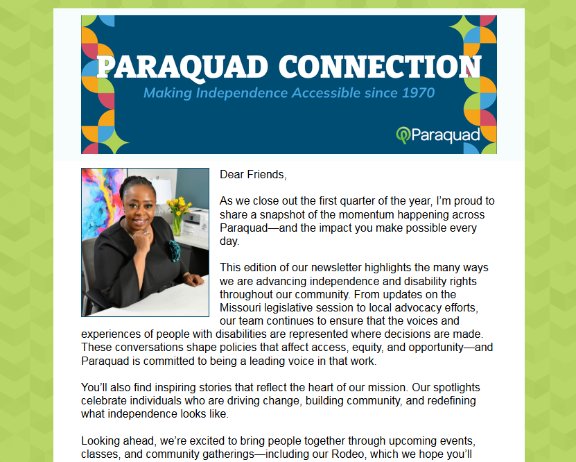 The Paraquad Connection is in inboxes now!