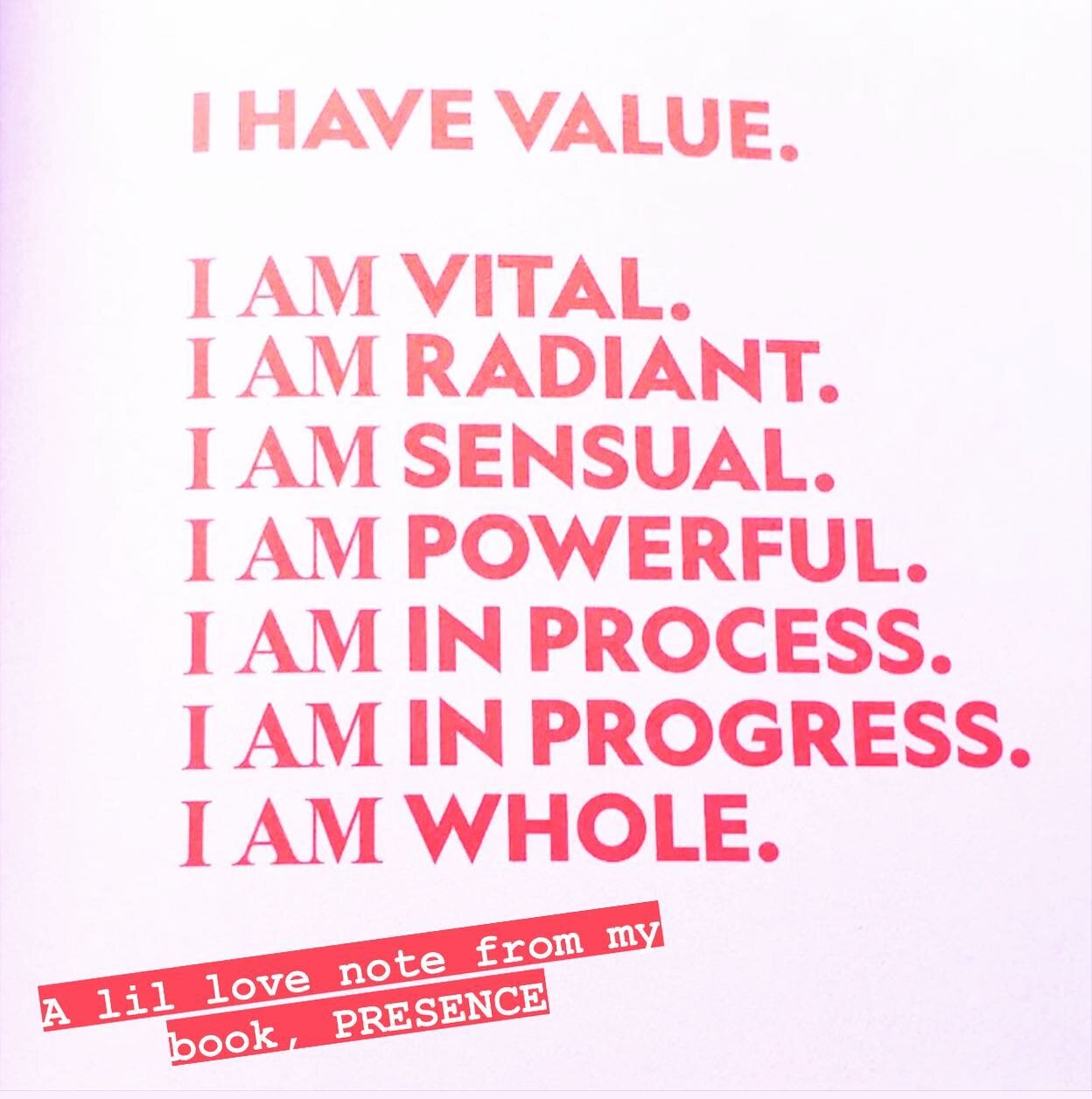 Loves, it&rsquo;s Friday, it&rsquo;s Venus day, and while 
I/you/we may not feel ALL of these things at any one time, I do think we could ALL benefit from THIS particular lil Iove note/heart prod from my book PRESENCE&hellip;

From this woman in proc