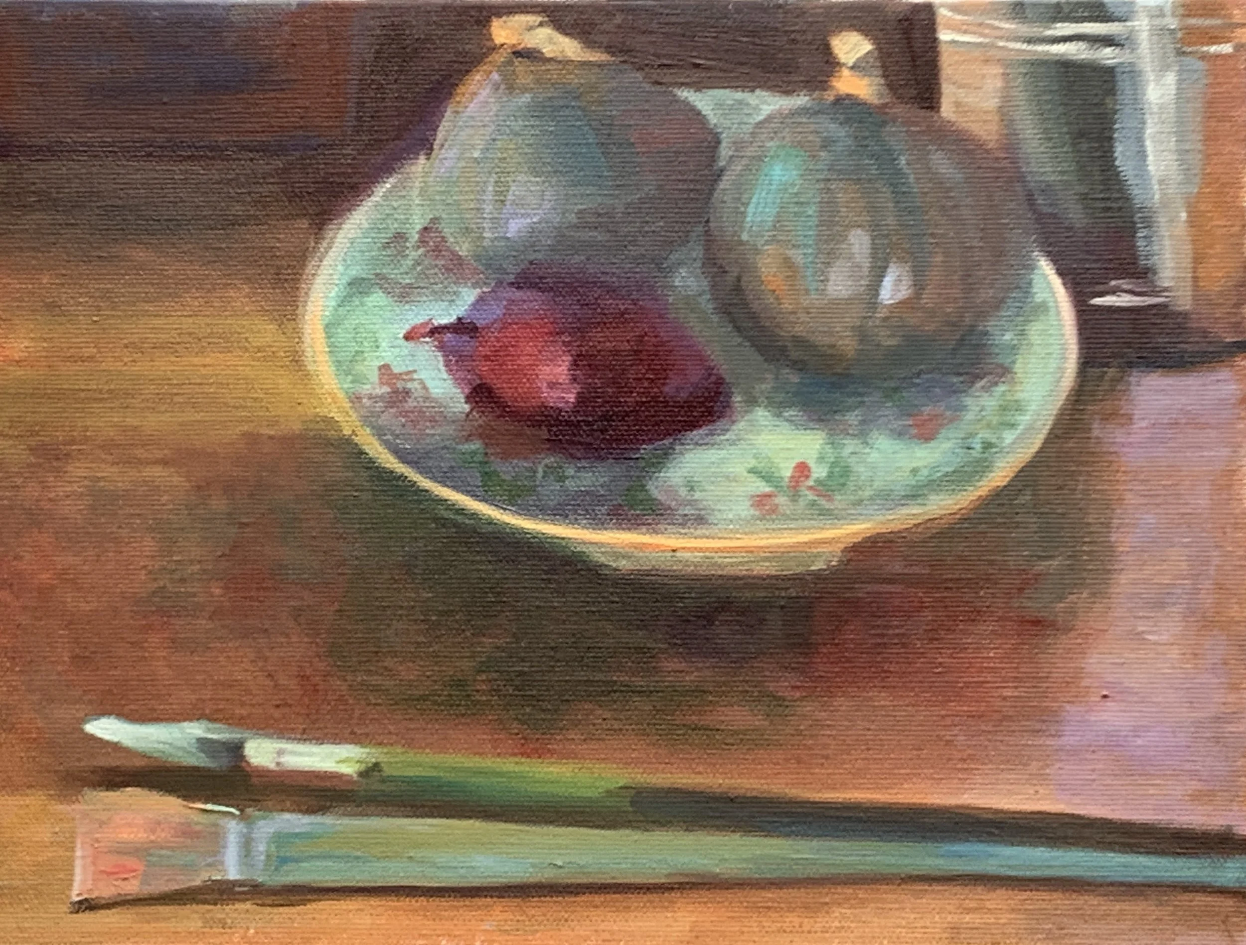 Chinese Plate in Studio, 9x12, oil on canvas, $500