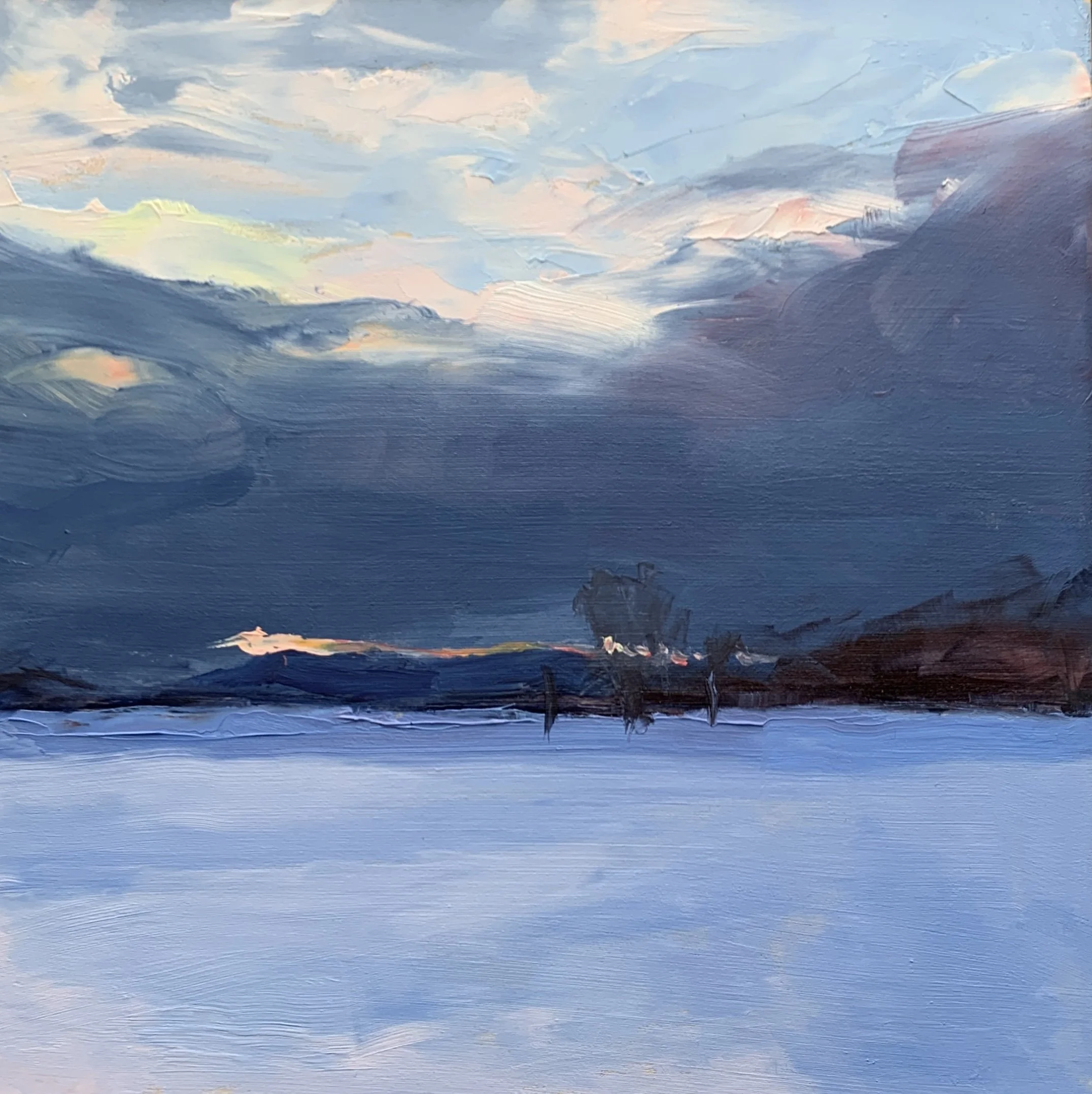 Winter Evening, 8x8, oil on board, $275