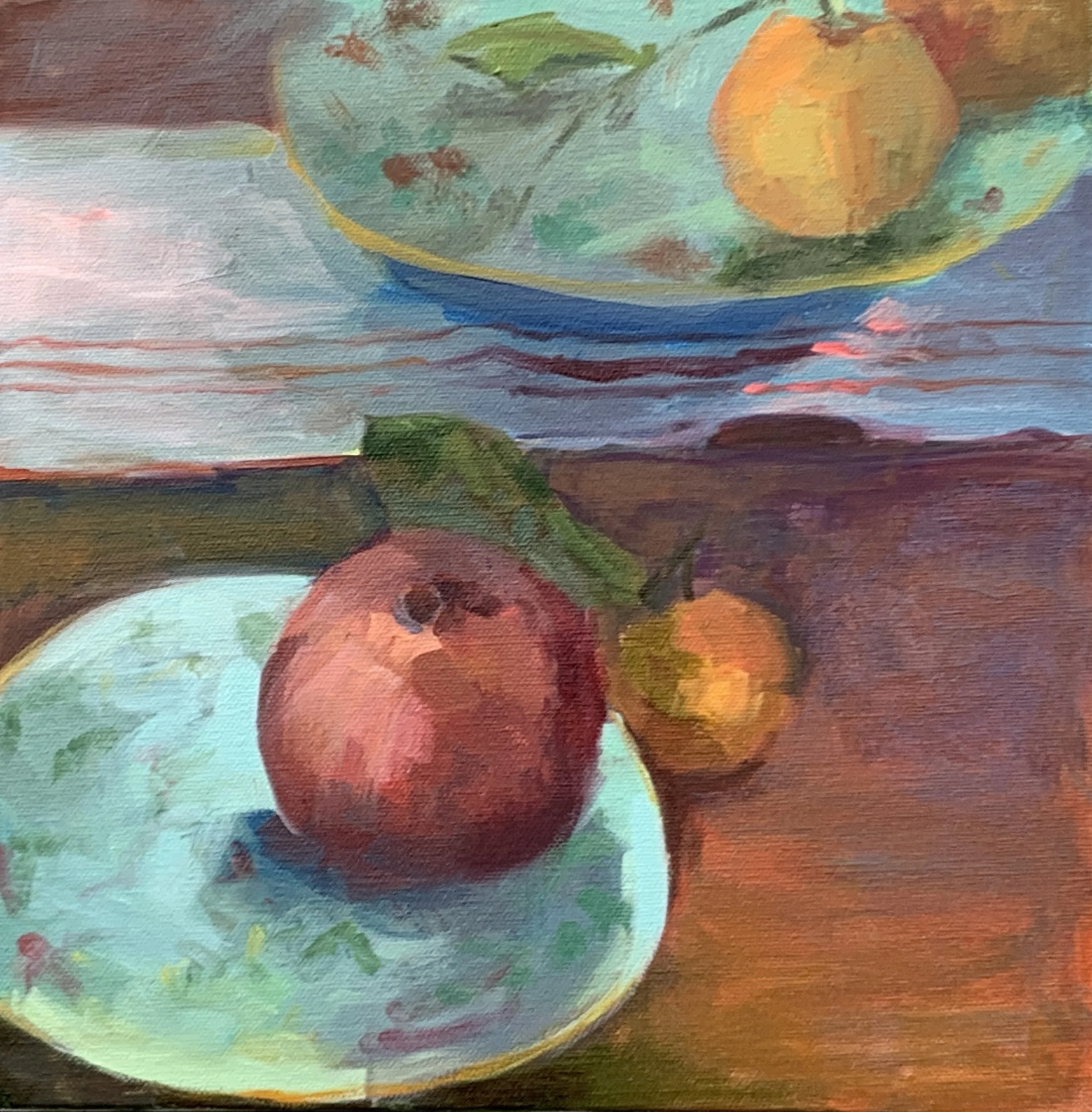 Chinese Plates in Winter, 12x12, oil on canvas, $600