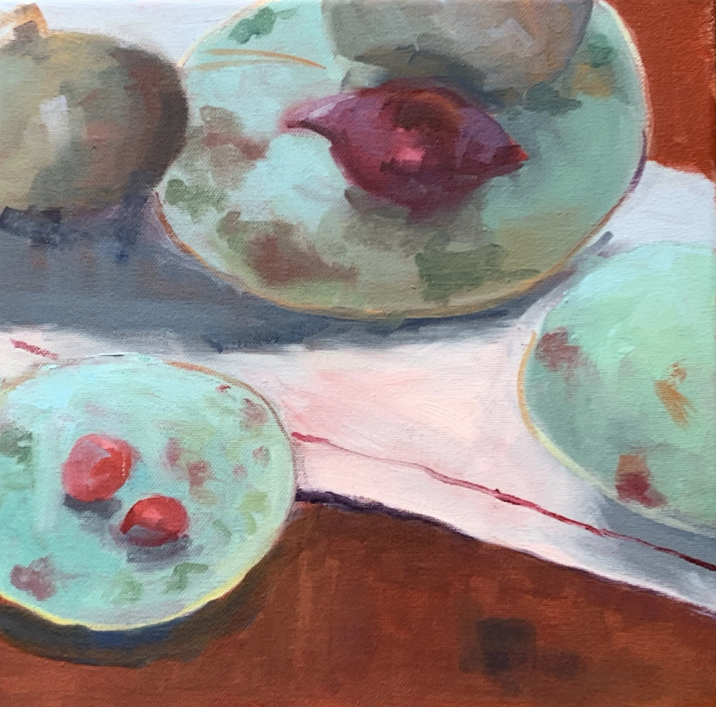 My Grandmother's Chinese Plates, 12x12, oil on canvas, $600