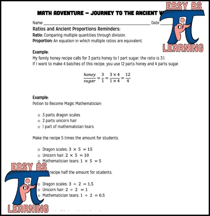 Ratios and proportions with Ancient Recipes- Review Before 6th Grade ...
