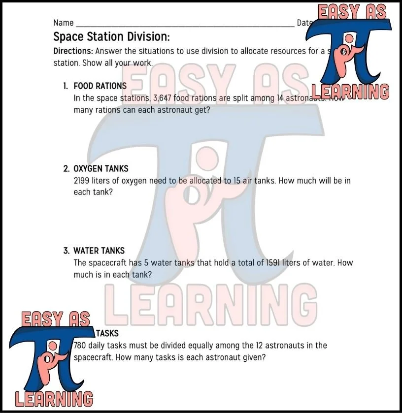 Space Division-Long Divison- Review Before 6th Grade — EASY AS PI LEARNING