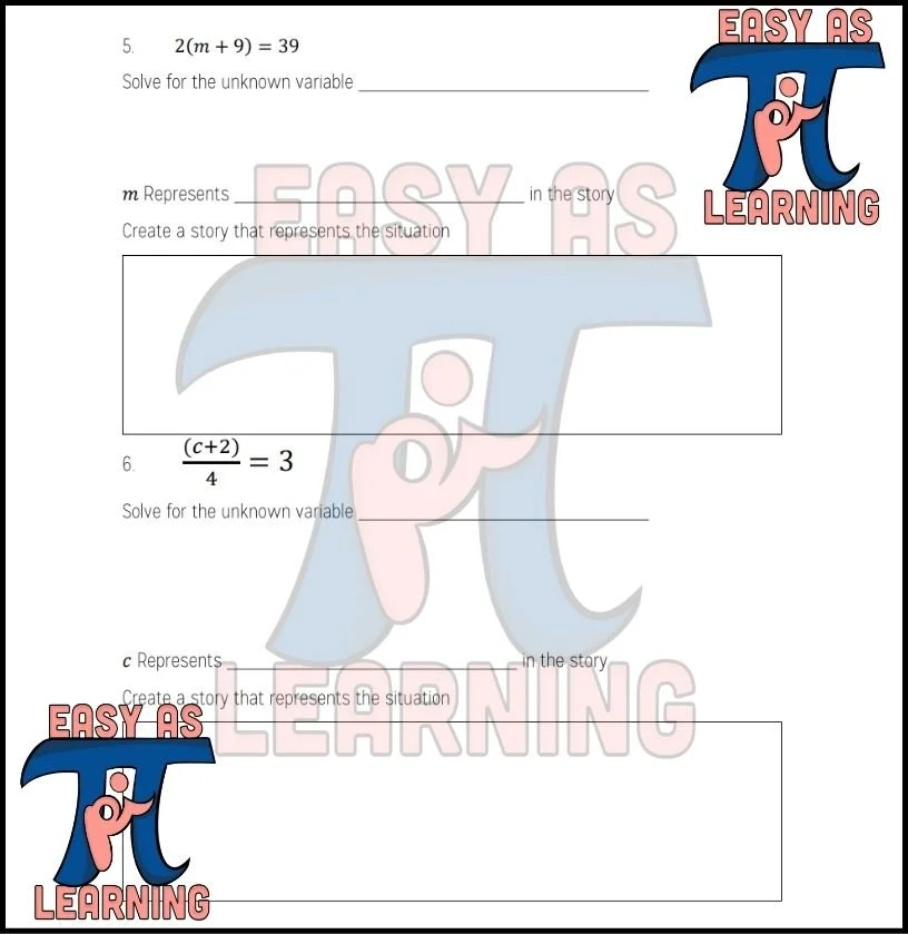 Solving Equations- Creating Word Problems — EASY AS PI LEARNING