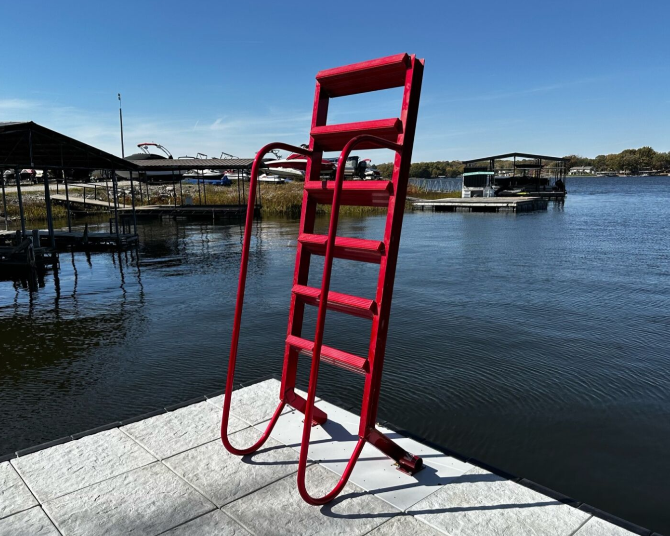 WetSteps welded dock swim ladder installed on floating dock for safe water access by K+R Manufacturing